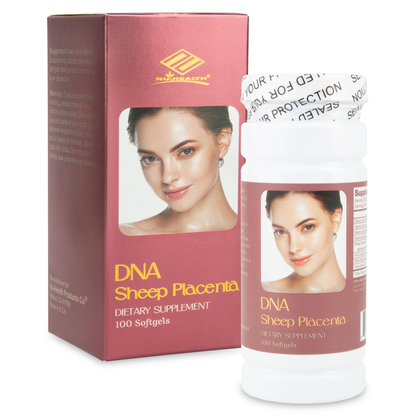 Nu-Health DNA Sheep Placenta, Fish Collagen, Hyaluronic Acid Softgels, 100 Count