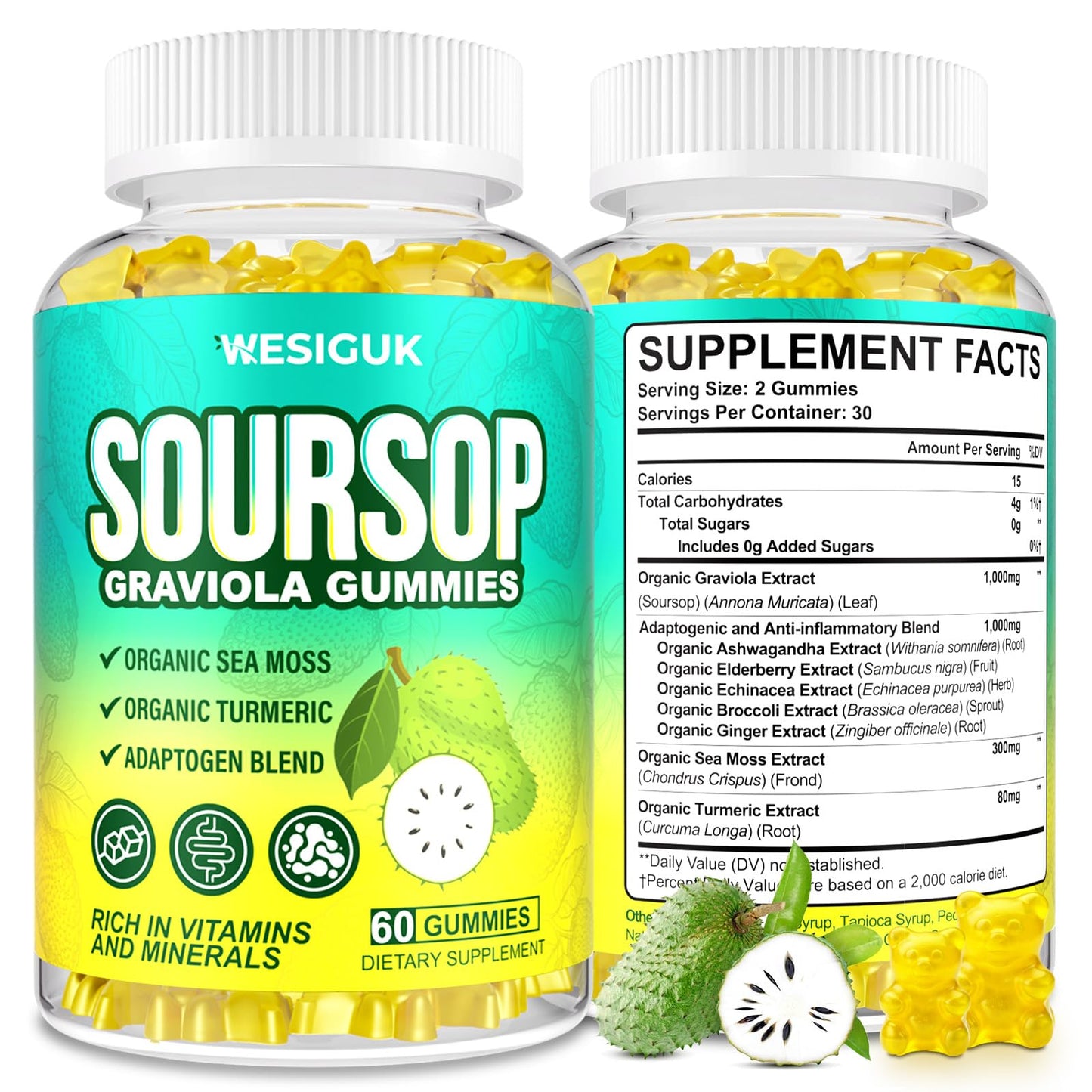 Wesiguk Soursop Graviola Gummies, 60 Count