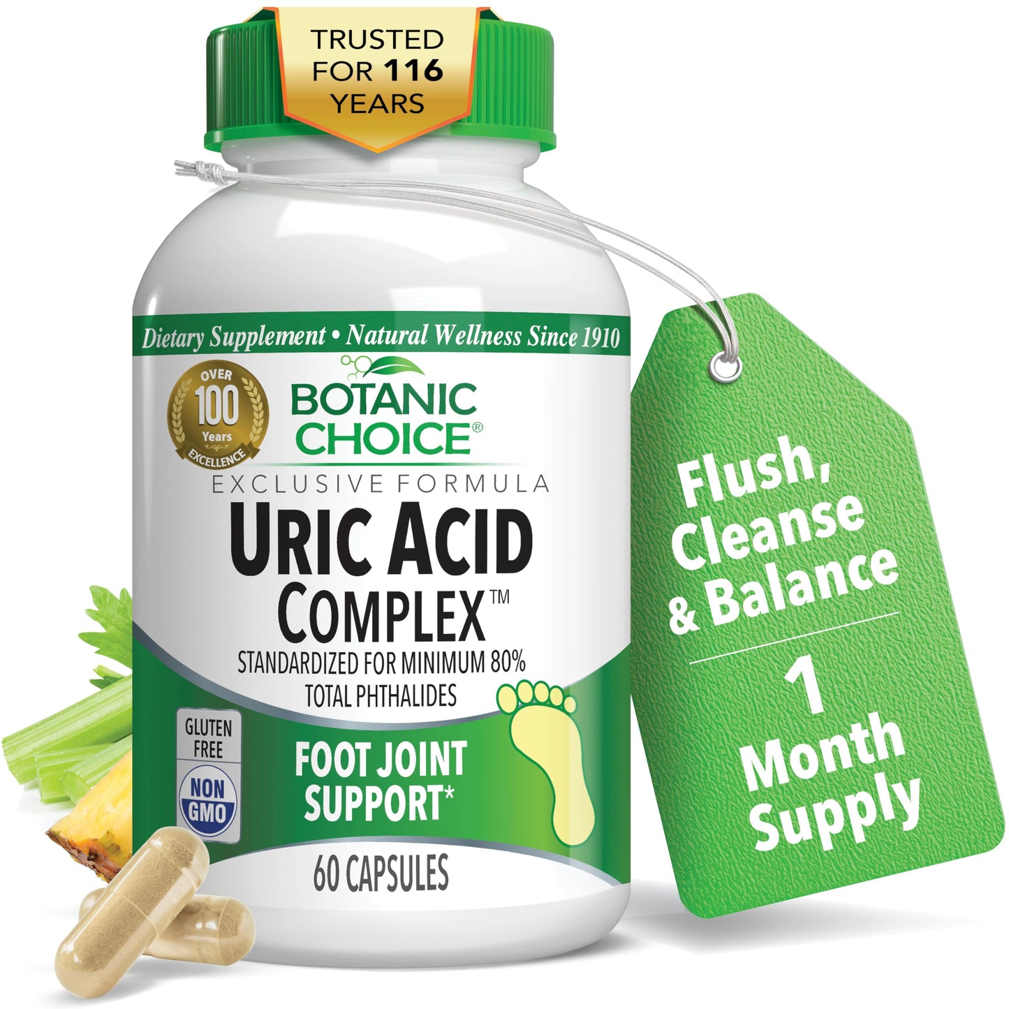 Botanic Choice Uric Acid Complex Supplement - Foot Joint Support - 60 Capsules