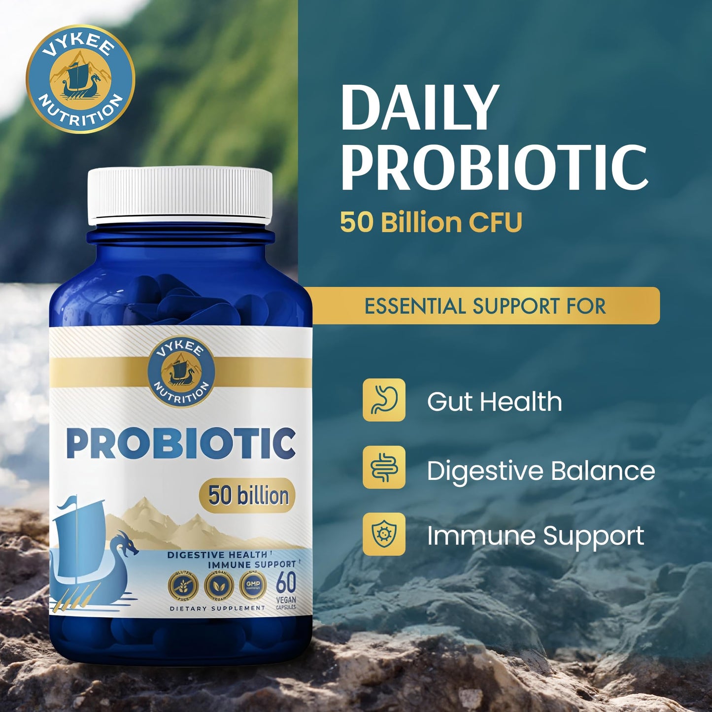 Vykee Nutrition Daily Probiotic Capsules, 60 Capsules