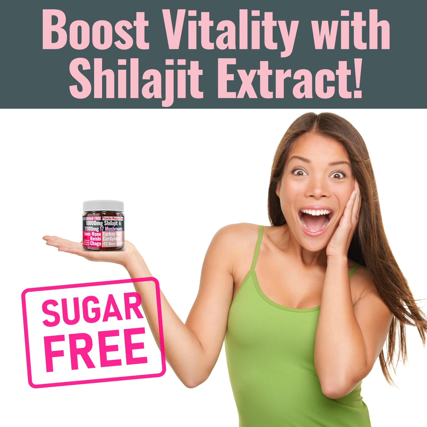 SHIZAM Sugar-Free Shilajit Mushroom Complex Gummies, 60 Count