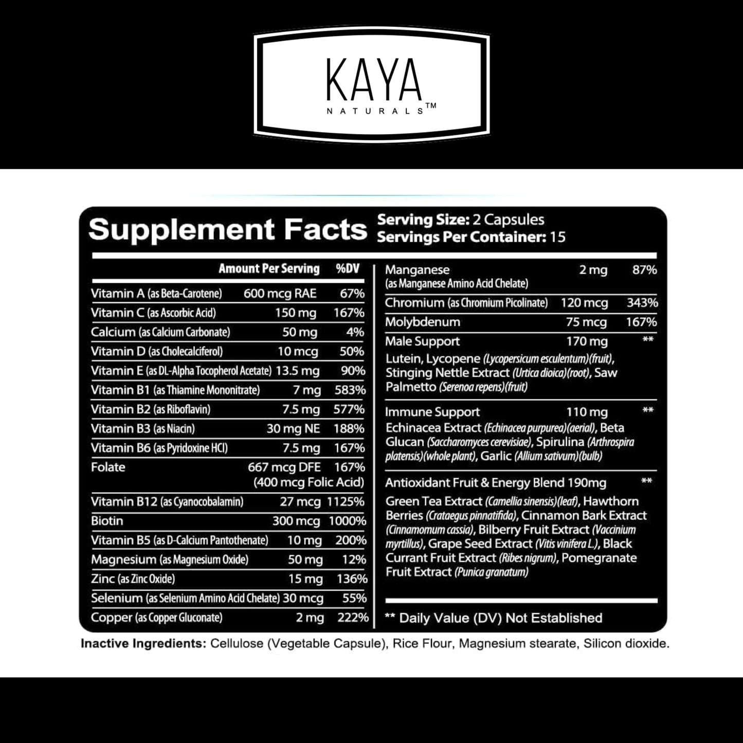 Kaya Naturals Multivitamin for Men - Men's Prostate Multivitamin Capsule, 30 Count