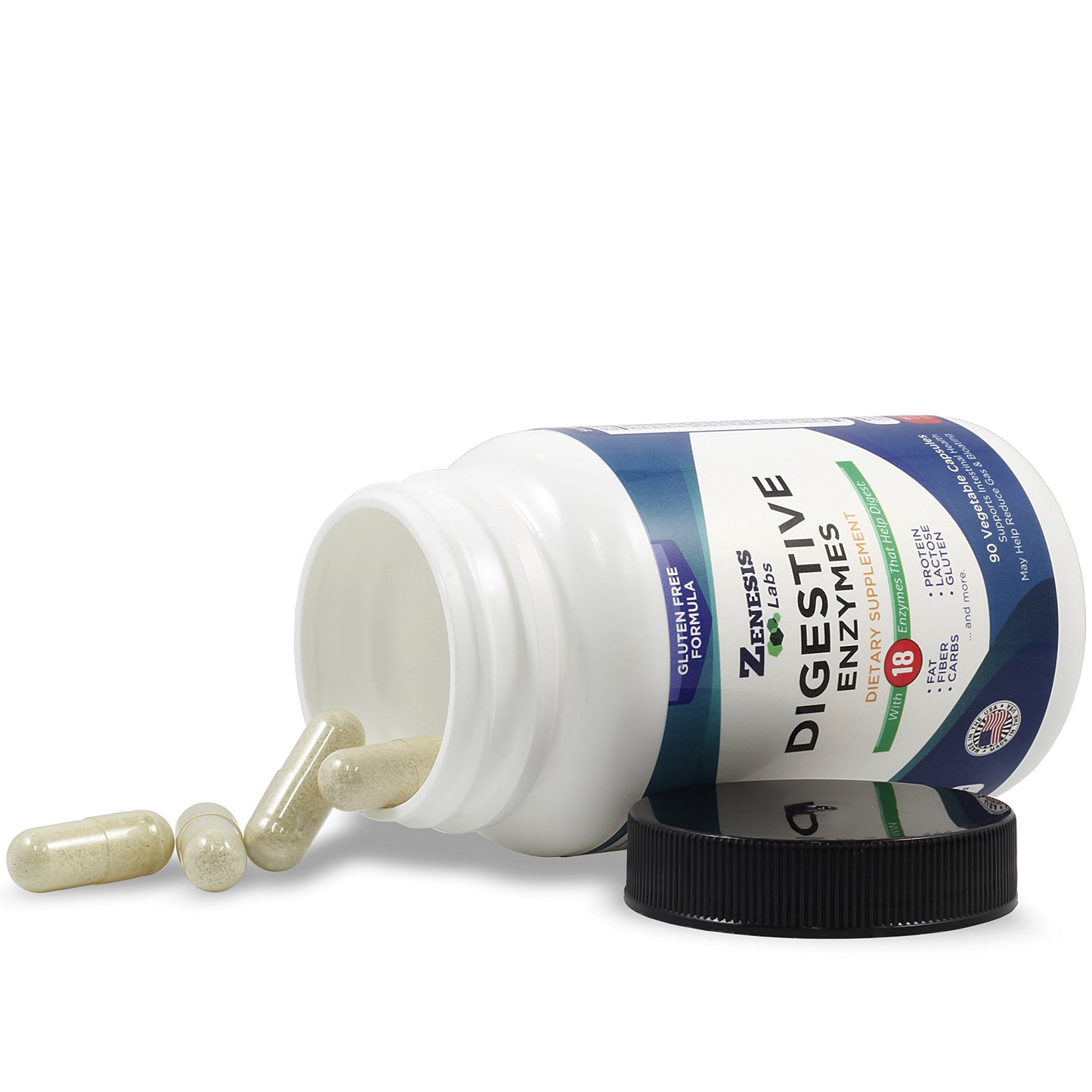 Zenesis Labs Digestive Enzymes with Amylase, Bromelain, Protease, Lipase, & 14 Other Enzymes 90 Capsules