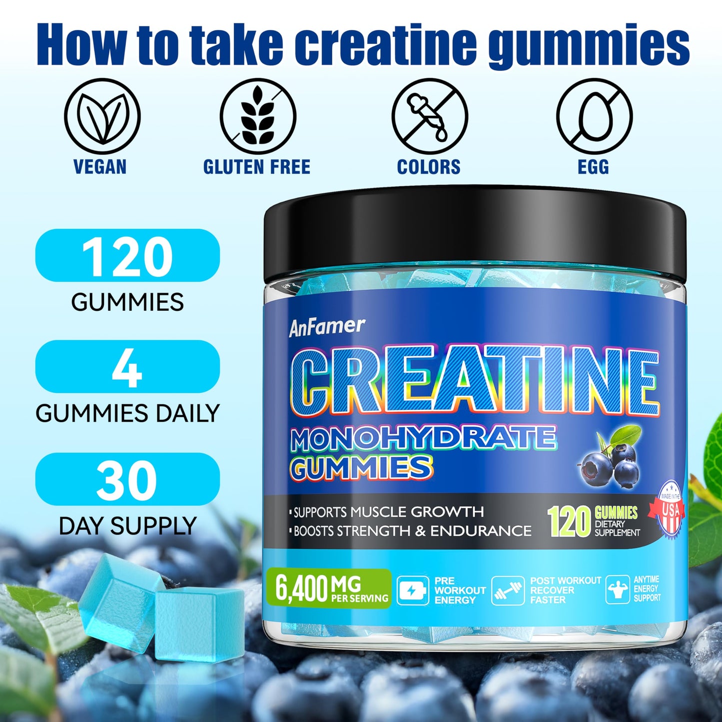 AnFamer Creatine Monohydrate Gummies 120 Count