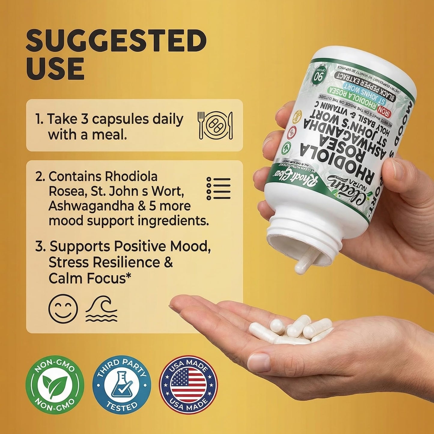 Clean Nutraceuticals RhodiGlow Rhodiola Rosea Mood Support Capsules 90 Count