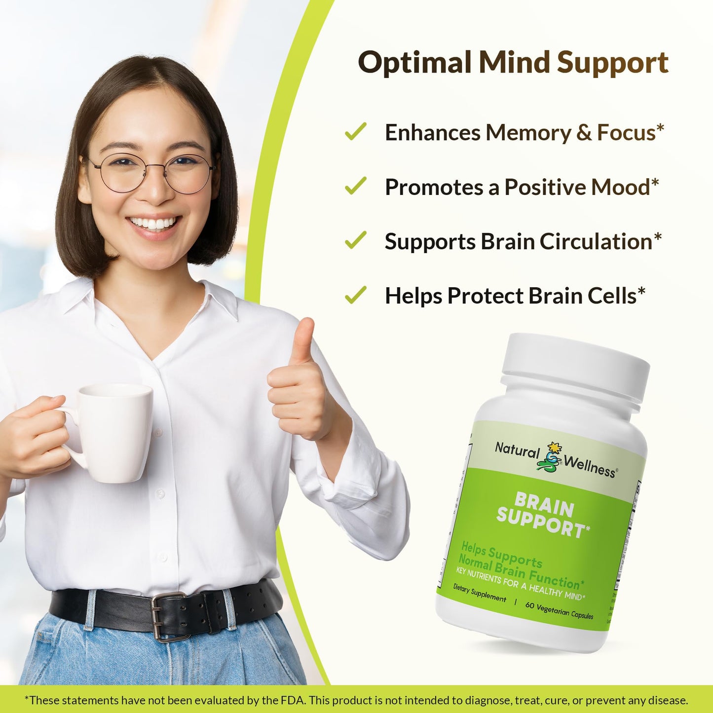 Natural Wellness Brain Support Cognitive Supplement, 1 Capsule