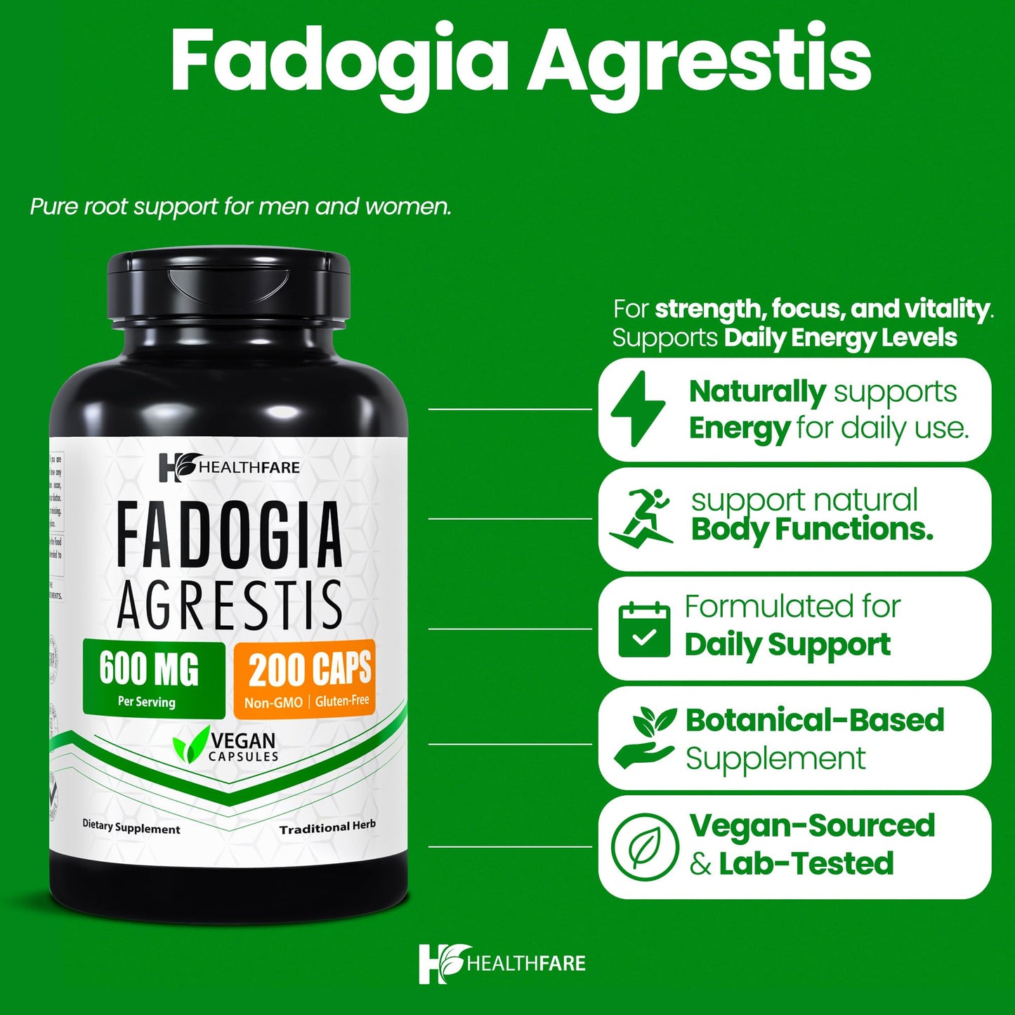 Healthfare Fadogia Agrestis Extract Capsule, 200 Count