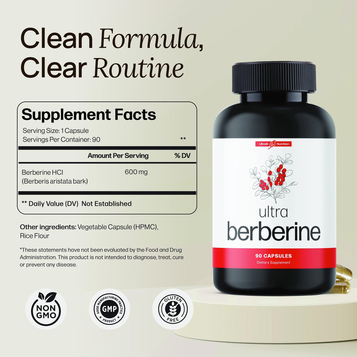 Ultra6 Nutrition Berberine Supplement 90 Capsules