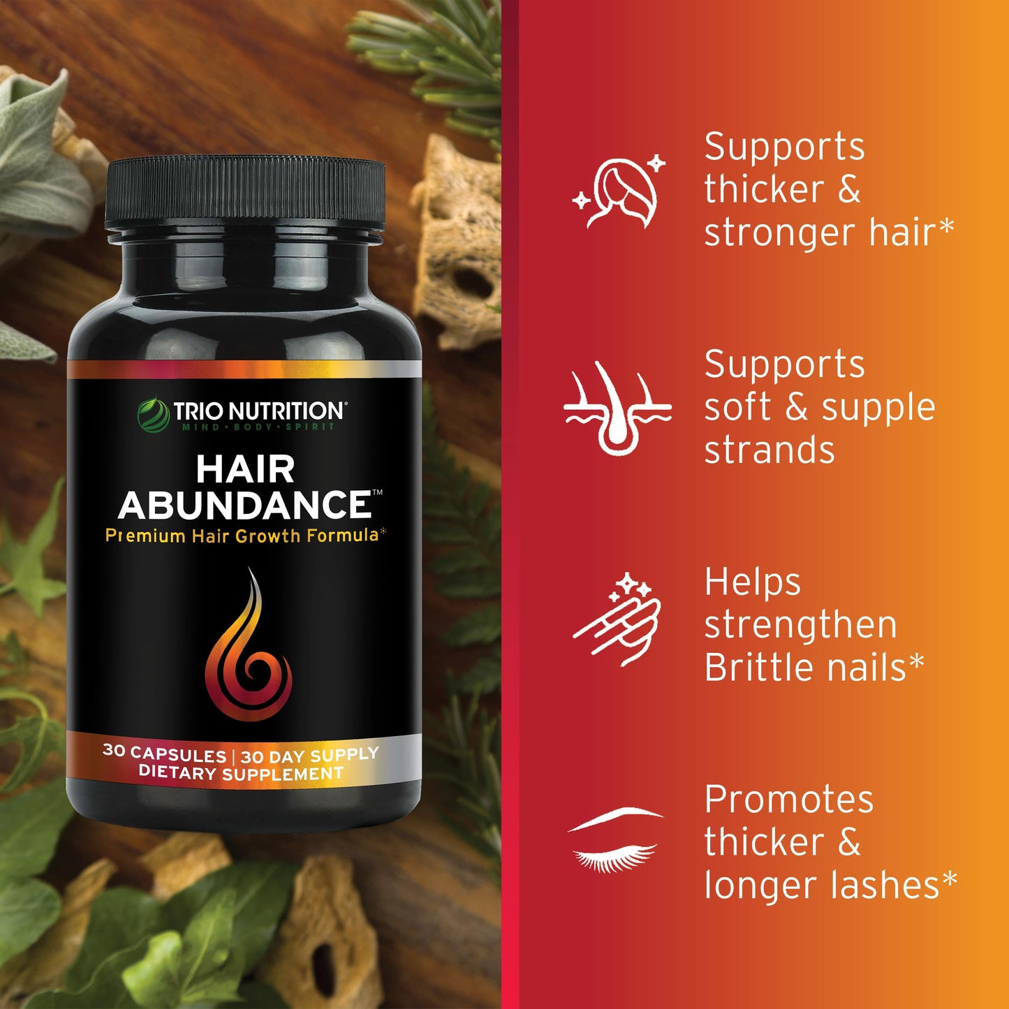 TRIO NUTRITION Hair Abundance Biotin 10000mcg Gummy 30 Count
