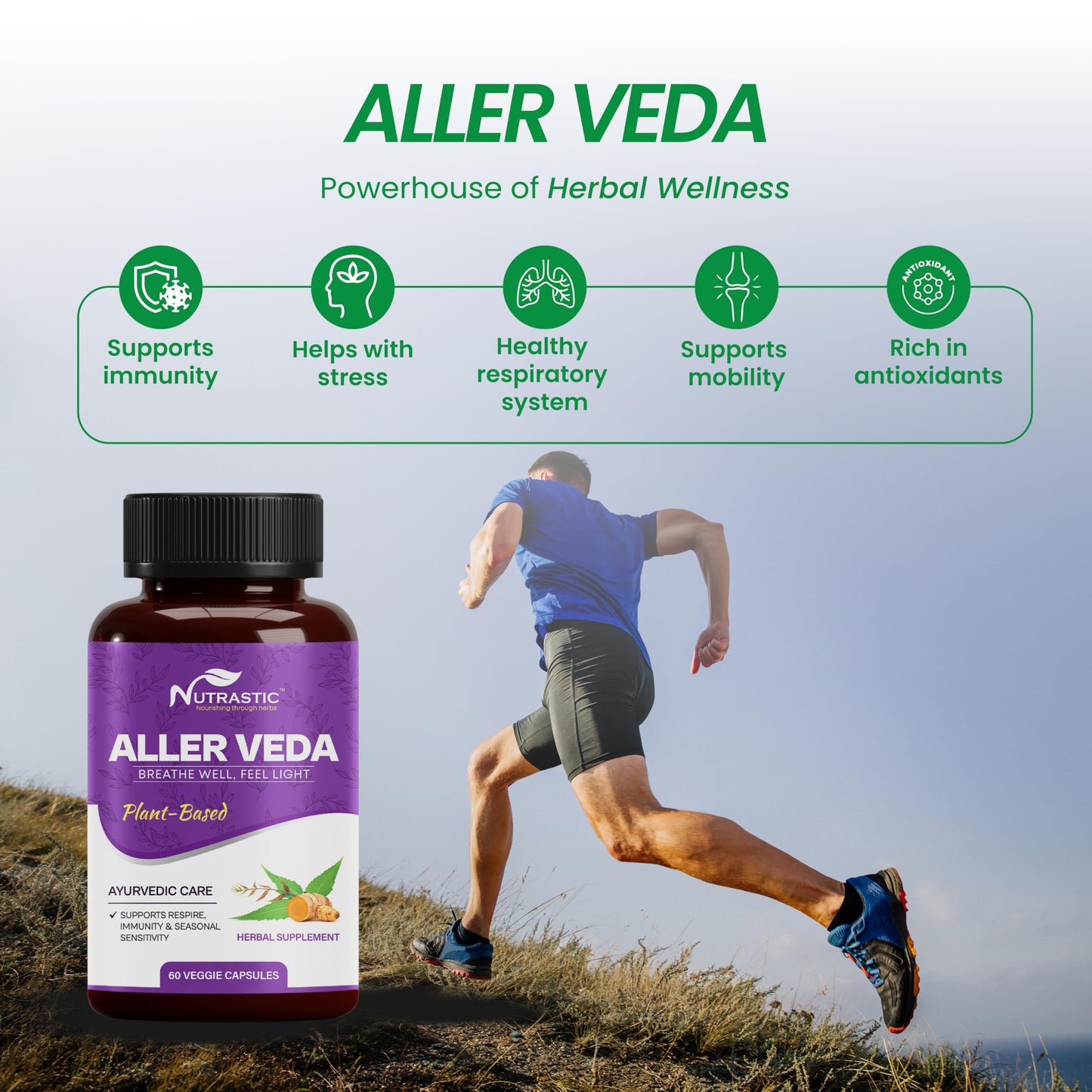 Nutrastic Aller Veda Respiratory Wellness Supplement Capsules, 60 Count