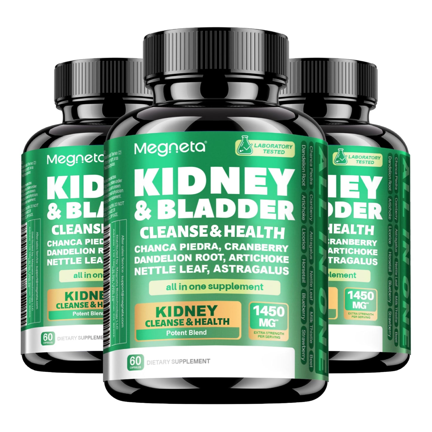 MEGNETA Kidney and Bladder Support Supplement with Cranberry, Astragalus, Nettle Leaf, Artichoke 180 Capsules