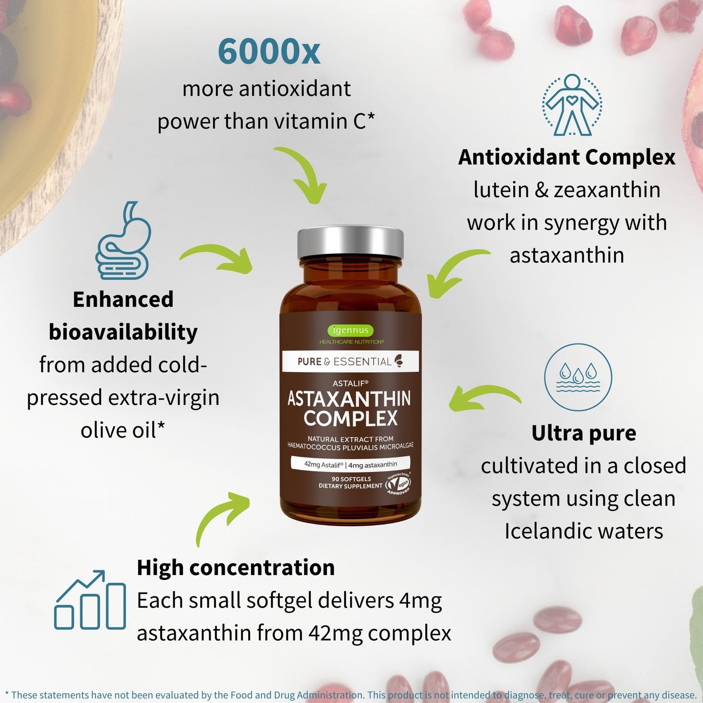 Igennus Healthcare Nutrition Vegan Astaxanthin 4mg Complex with Lutein and Zeaxanthin Softgels 90