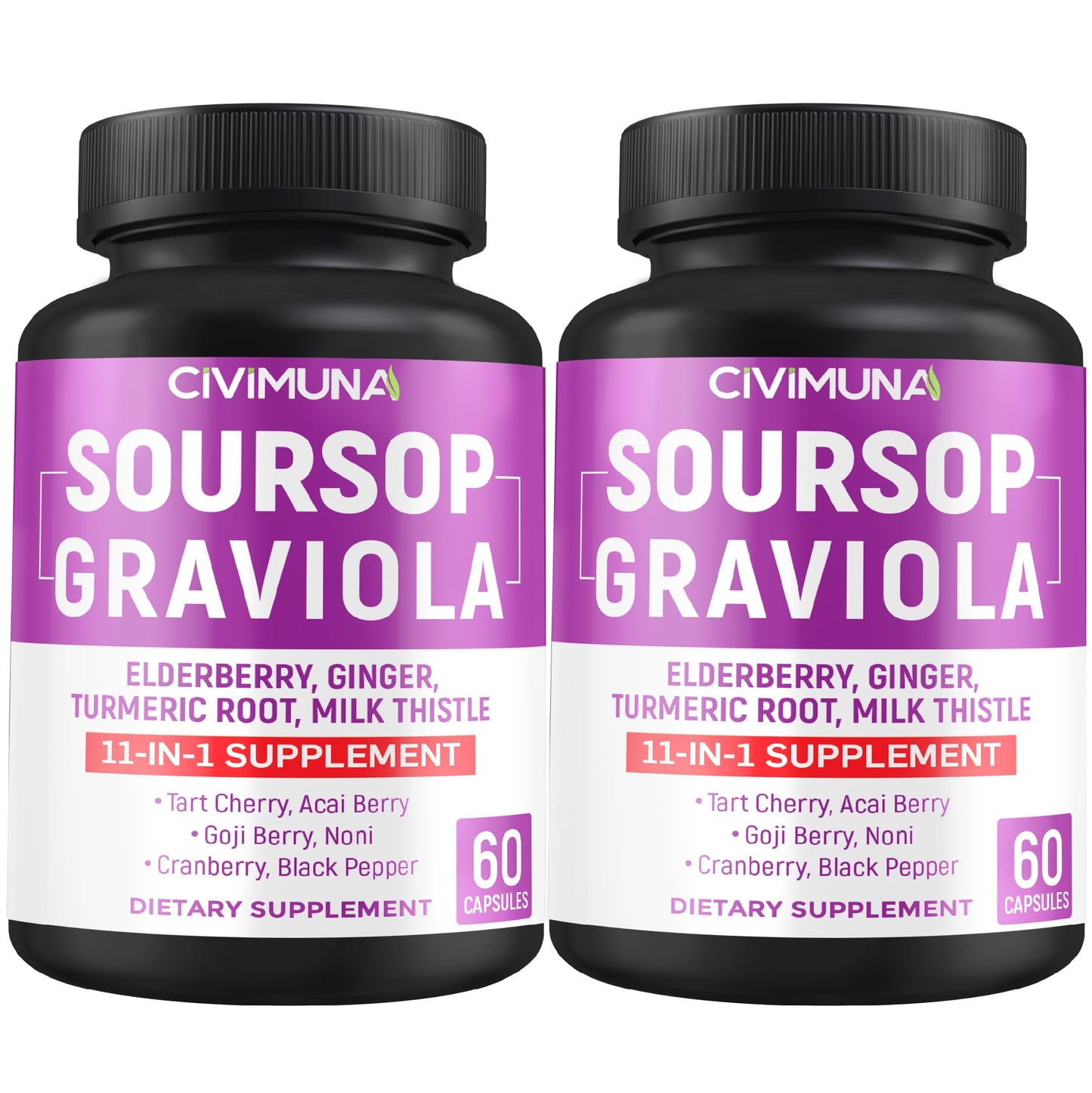 CIVIMUNA Soursop Graviola Capsules with Elderberry, Turmeric Curcumin 120 Capsules