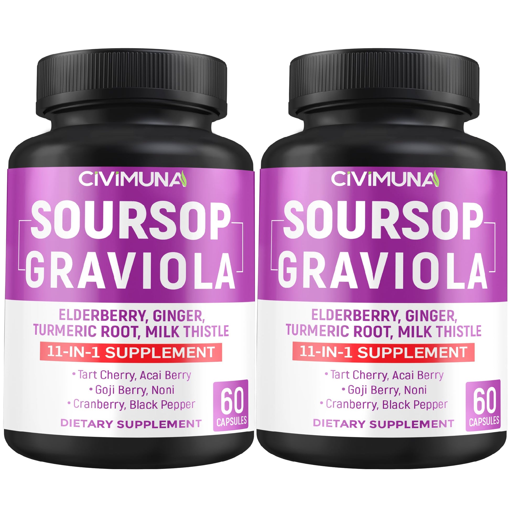 CIVIMUNA Soursop Graviola Capsules with Elderberry, Turmeric Curcumin 120 Capsules
