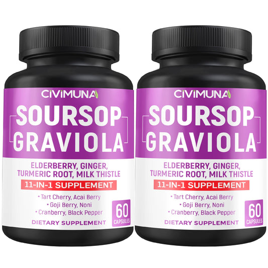 CIVIMUNA Soursop Graviola Capsules with Elderberry, Turmeric Curcumin 120 Capsules