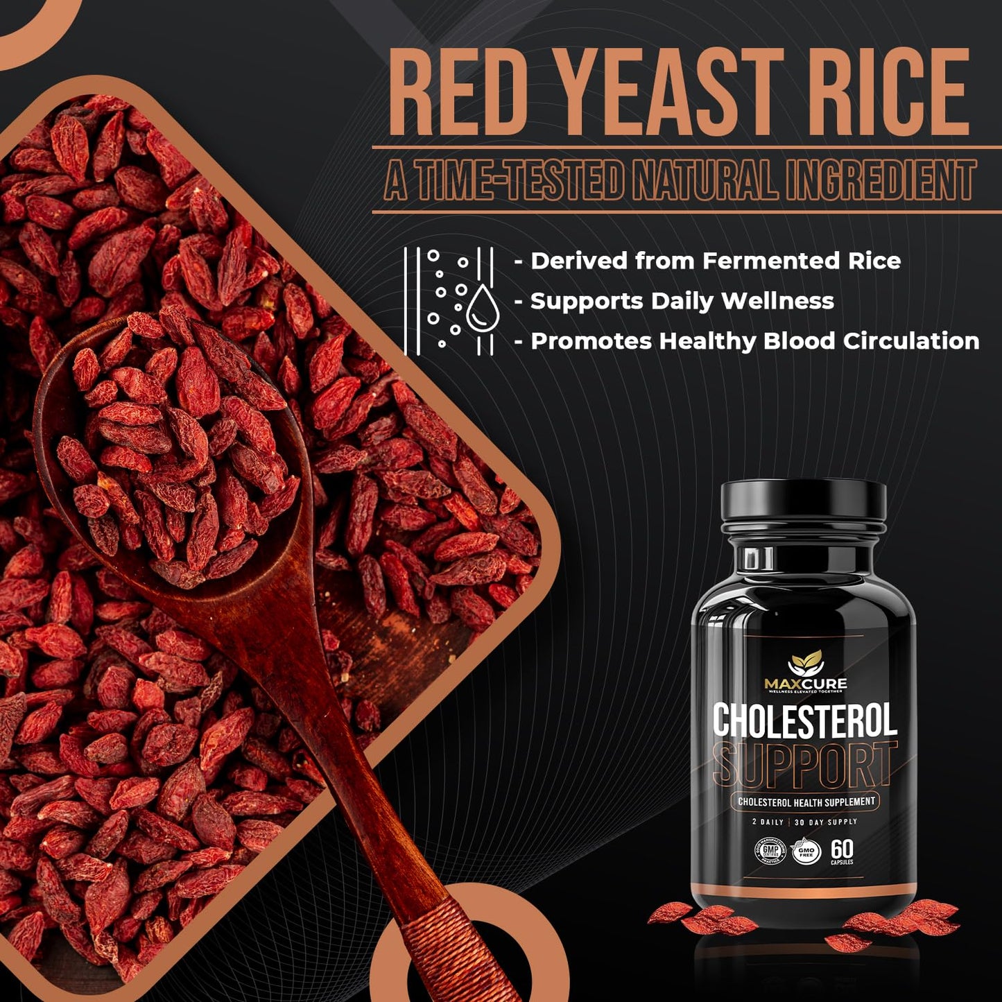 MAXCURE Cholesterol Support Vitamin B3, Red Yeast Rice Extract, Lycopene Capsules 60 Count
