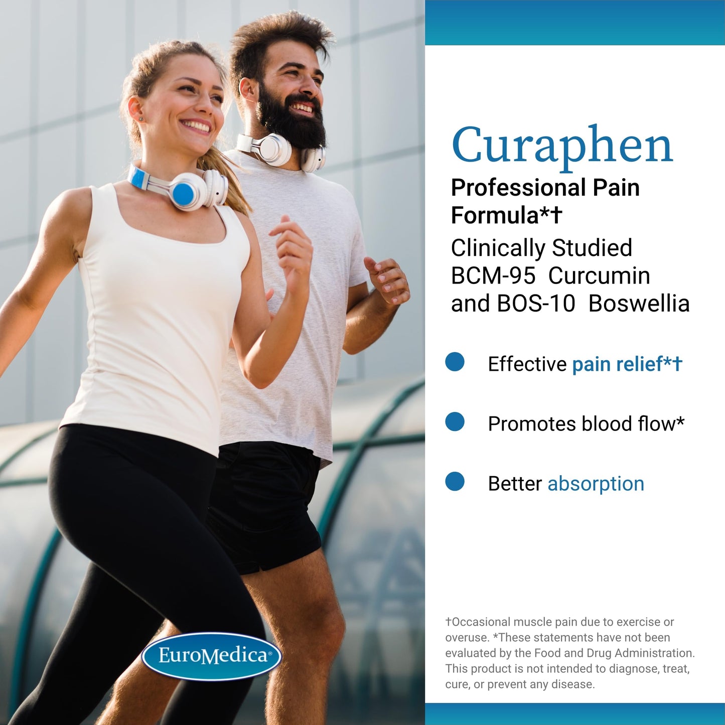 EuroMedica Curaphen Curcumin Supplement for Circulation & Endorphin Support - Support for Occasional Discomfort - Aids Healthy Muscles, 240 Capsules