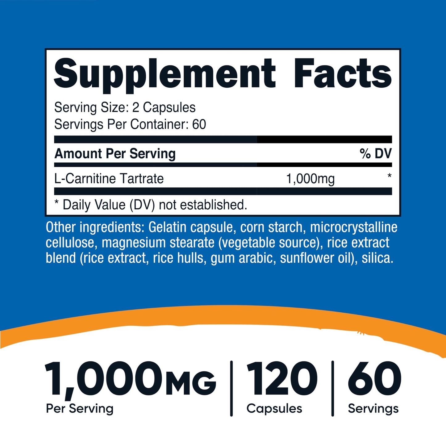 Nutricost L-Carnitine Tartrate 1000mg Capsule 120 Count