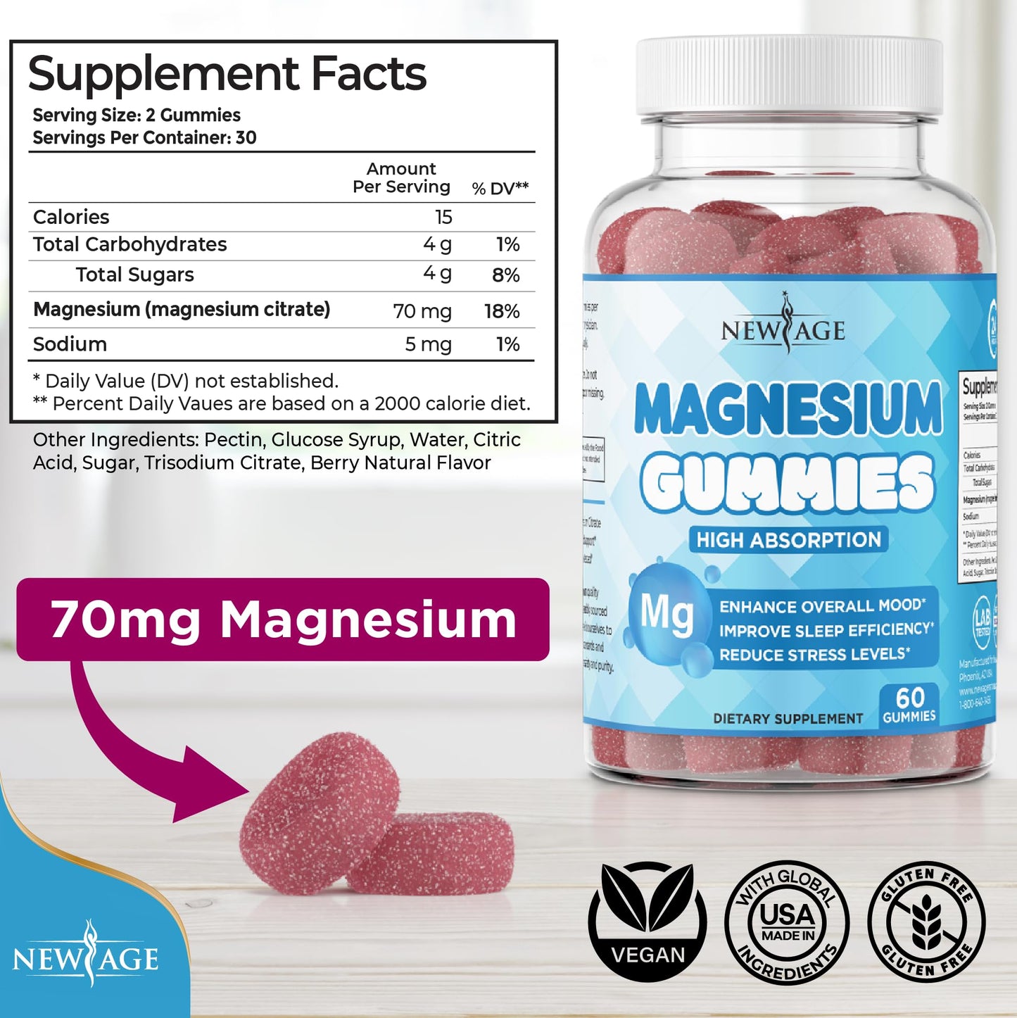 New Age Magnesium Gummies 120 Count