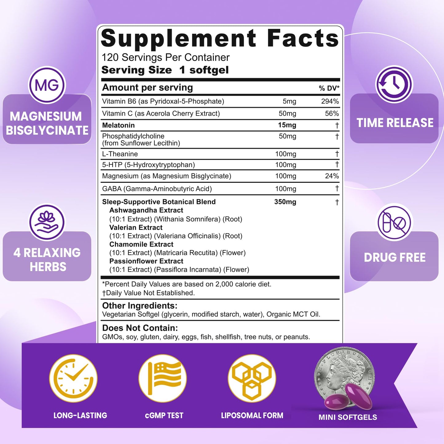 Nextdia Liposomal Time Release Melatonin + Magnesium Sleep Supplement Softgels 120