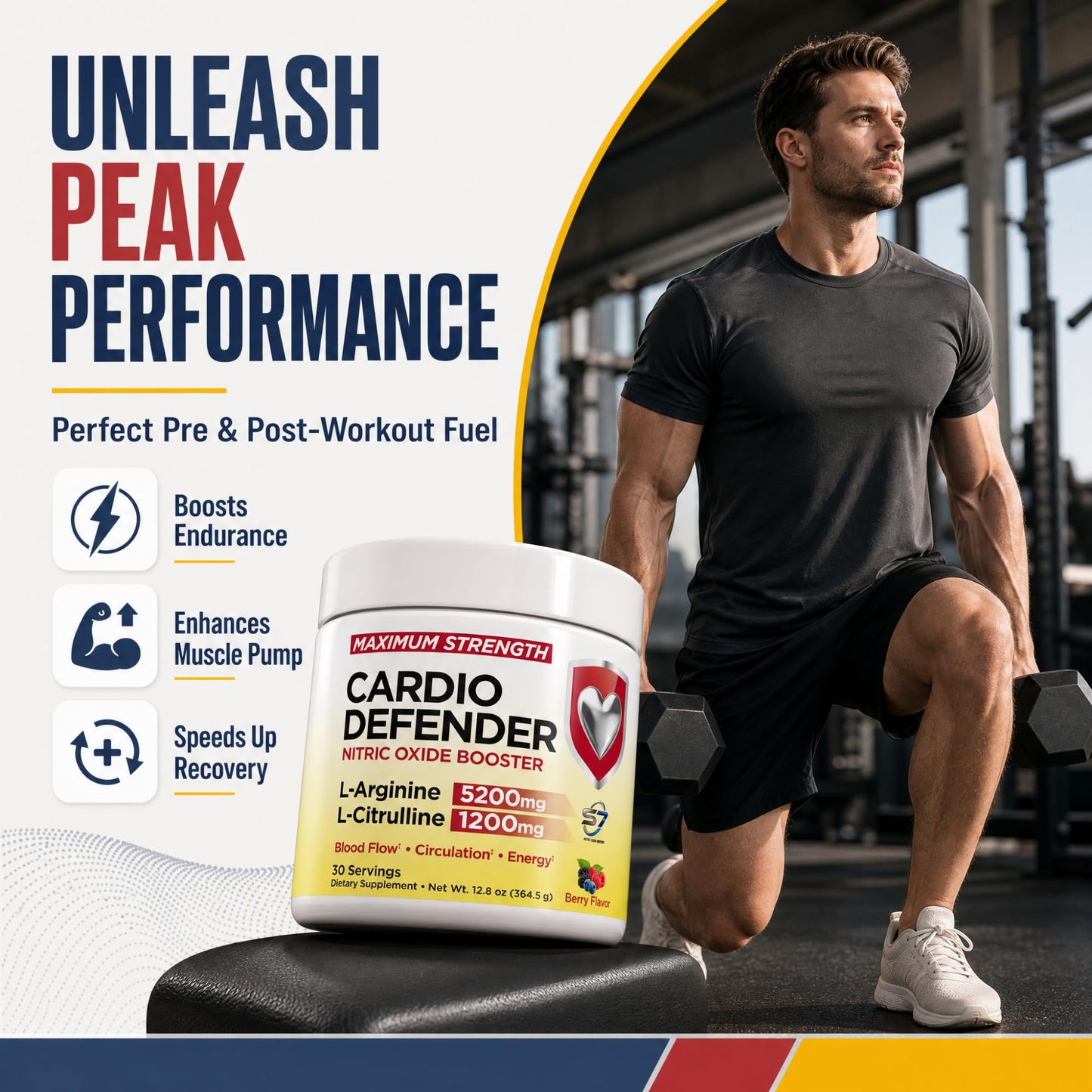 Cardio Defender L-Arginine 5200mg L-Citrulline 1200mg Nitric Oxide Booster Powder 12.8 Ounce