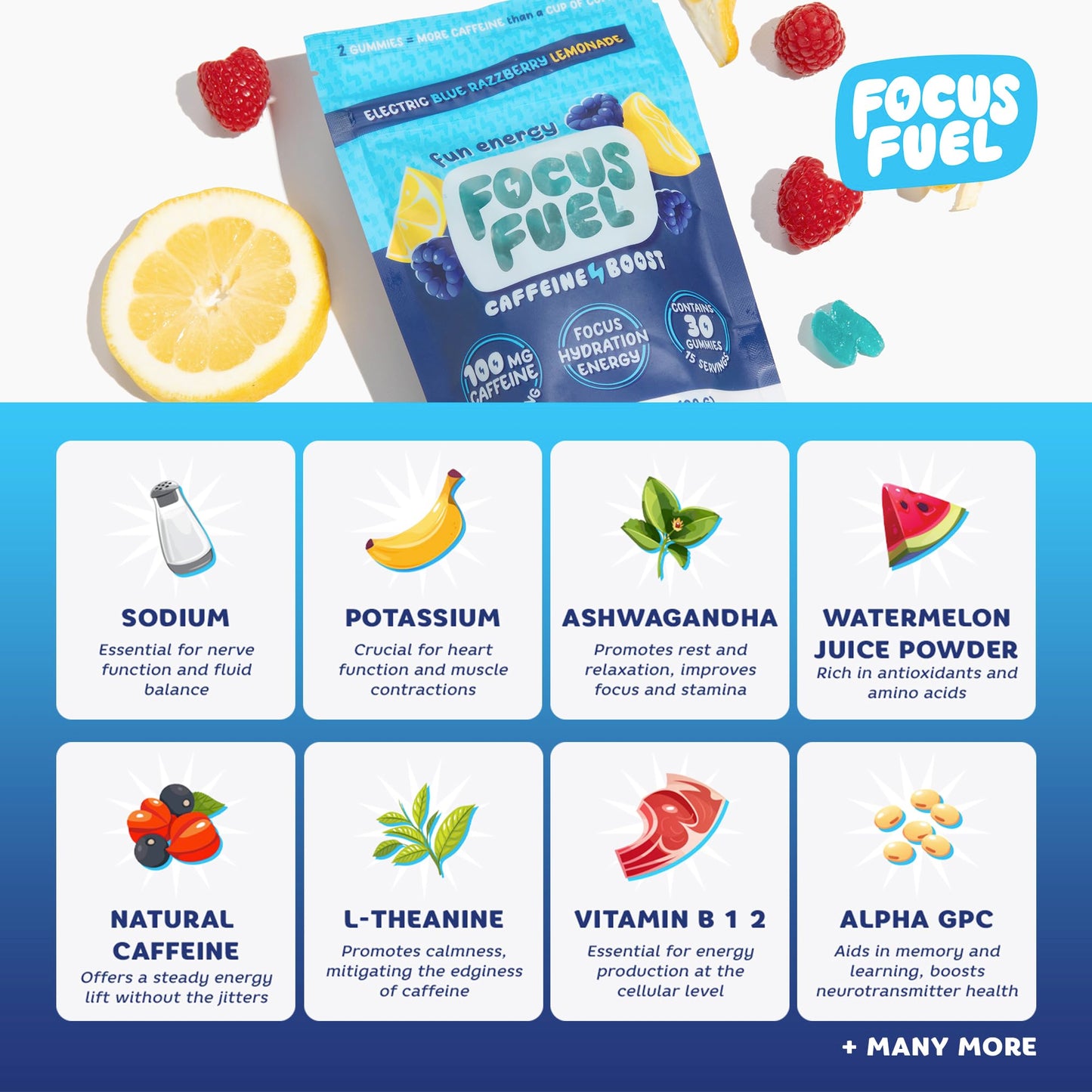 FocusFuel Energy Chews Variety Pack – Fruit Punch & Blue Razzberry Lemonade Flavors, 60 Chews