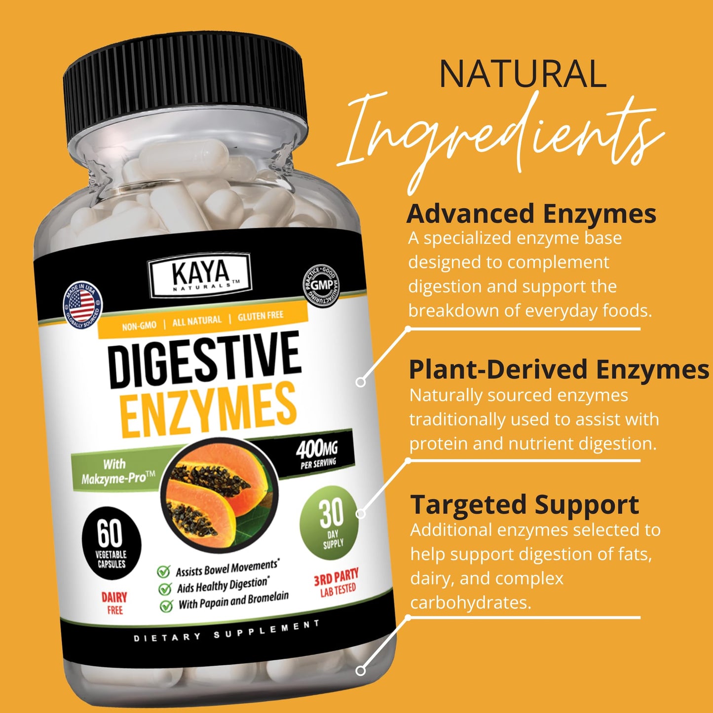 Kaya Naturals Digestive Enzymes Capsule, 60 Count