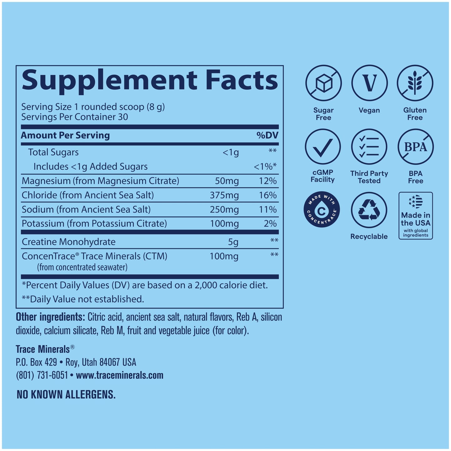 Trace Minerals Creatine + Electrolytes Powder, 30 Servings