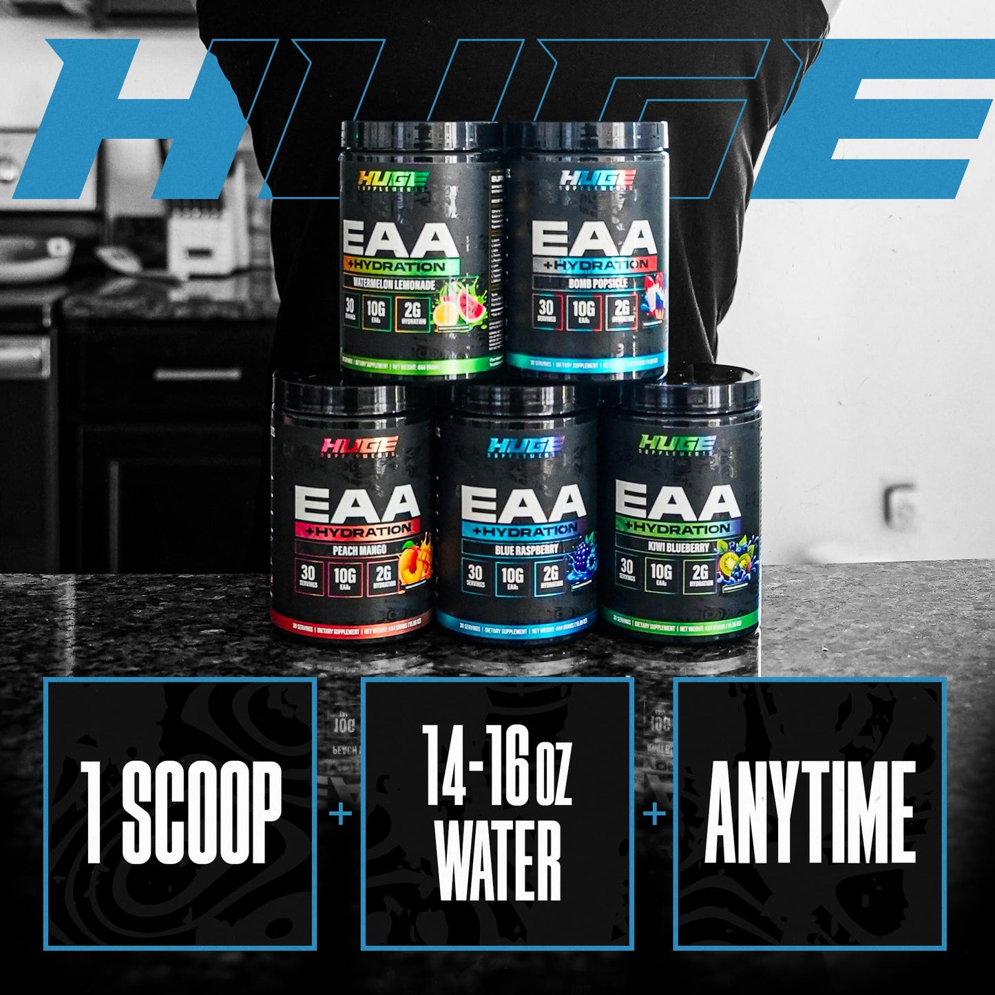 Huge Supplements EAA + Hydration Essential Amino Acids Powder 15.6 Ounce