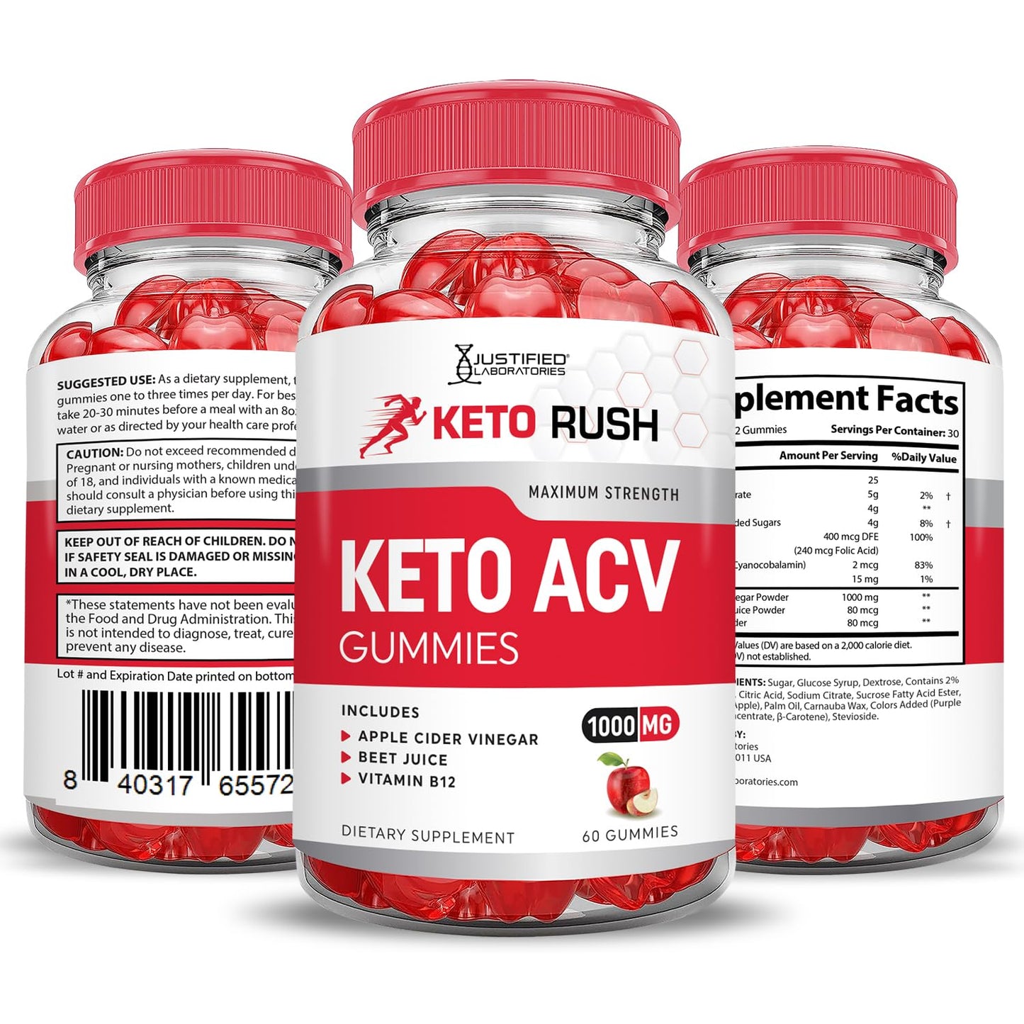 Justified Laboratories Keto Rush Keto ACV Gummies 300 Count