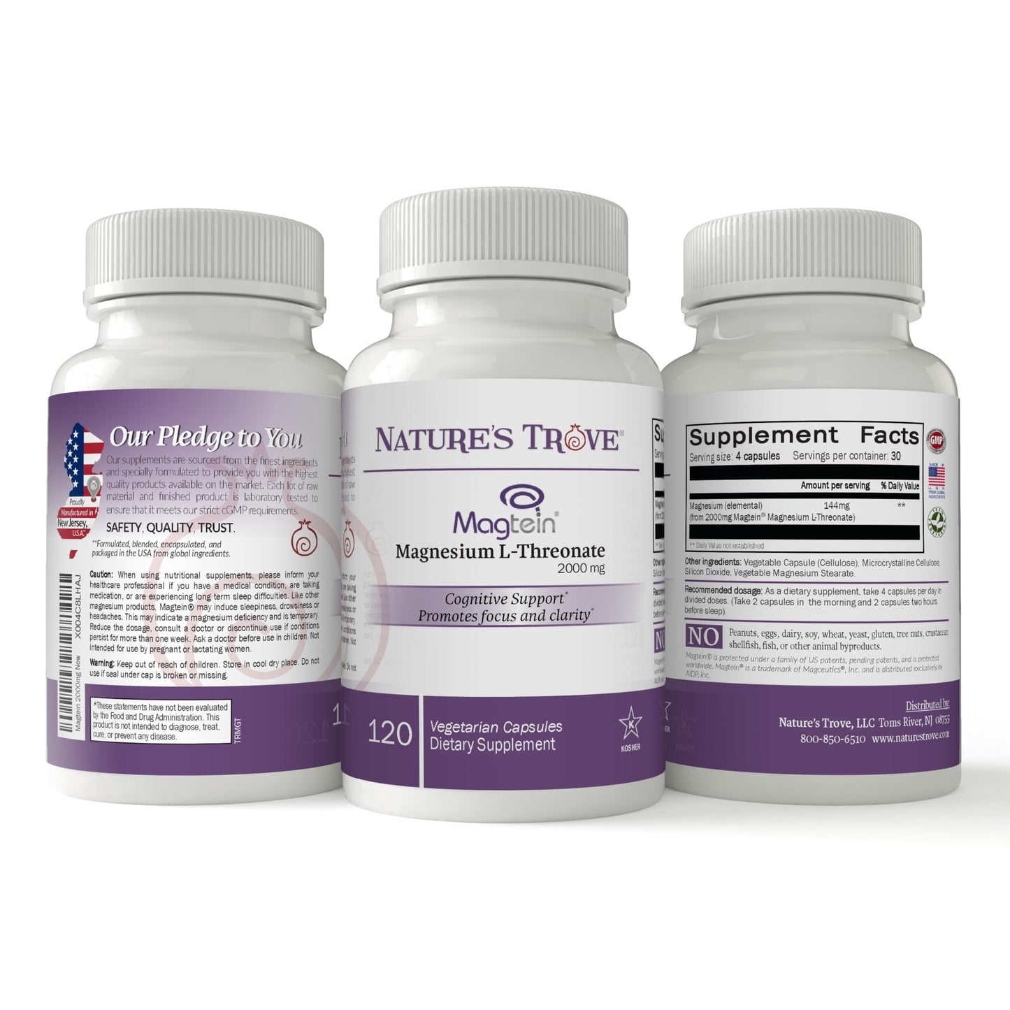 Nature's Trove Magtein Magnesium L-Threonate Supplement Capsule 120 Count