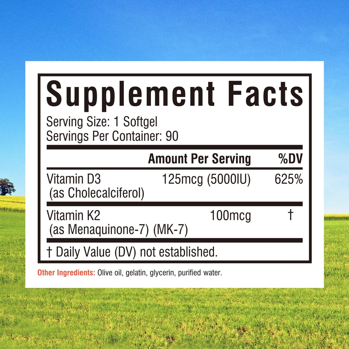 Innate Vitality Vitamin D3 K2 Supplement Softgels 90 Count