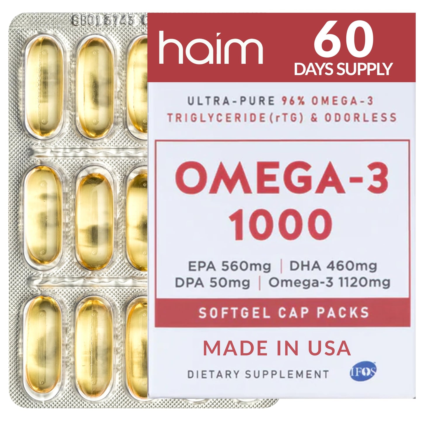 HAIM Omega-3 1000 Fish Oil Softgels 60 Count