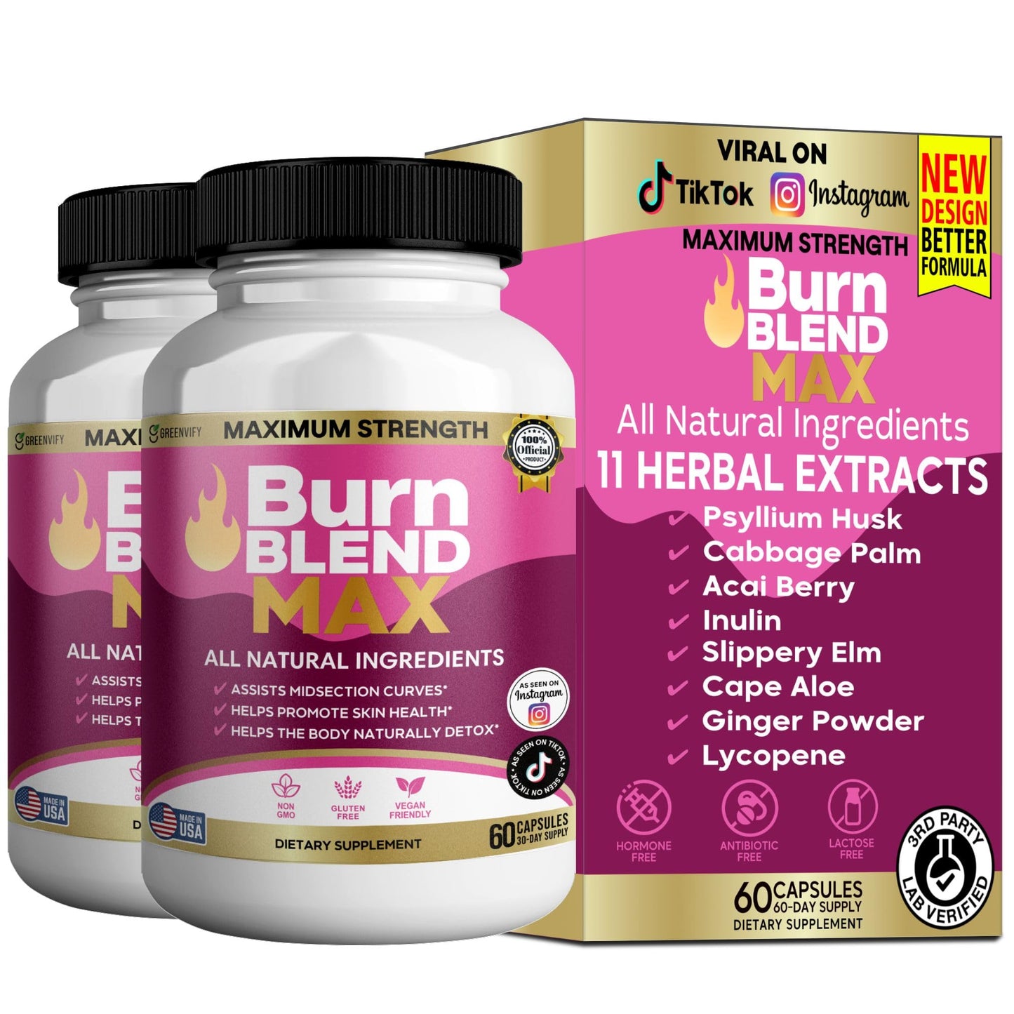 GREENVIFY Burn Blend Max Premium Thermogenic Energy and Fat Oxidation Formula, 60 Capsules