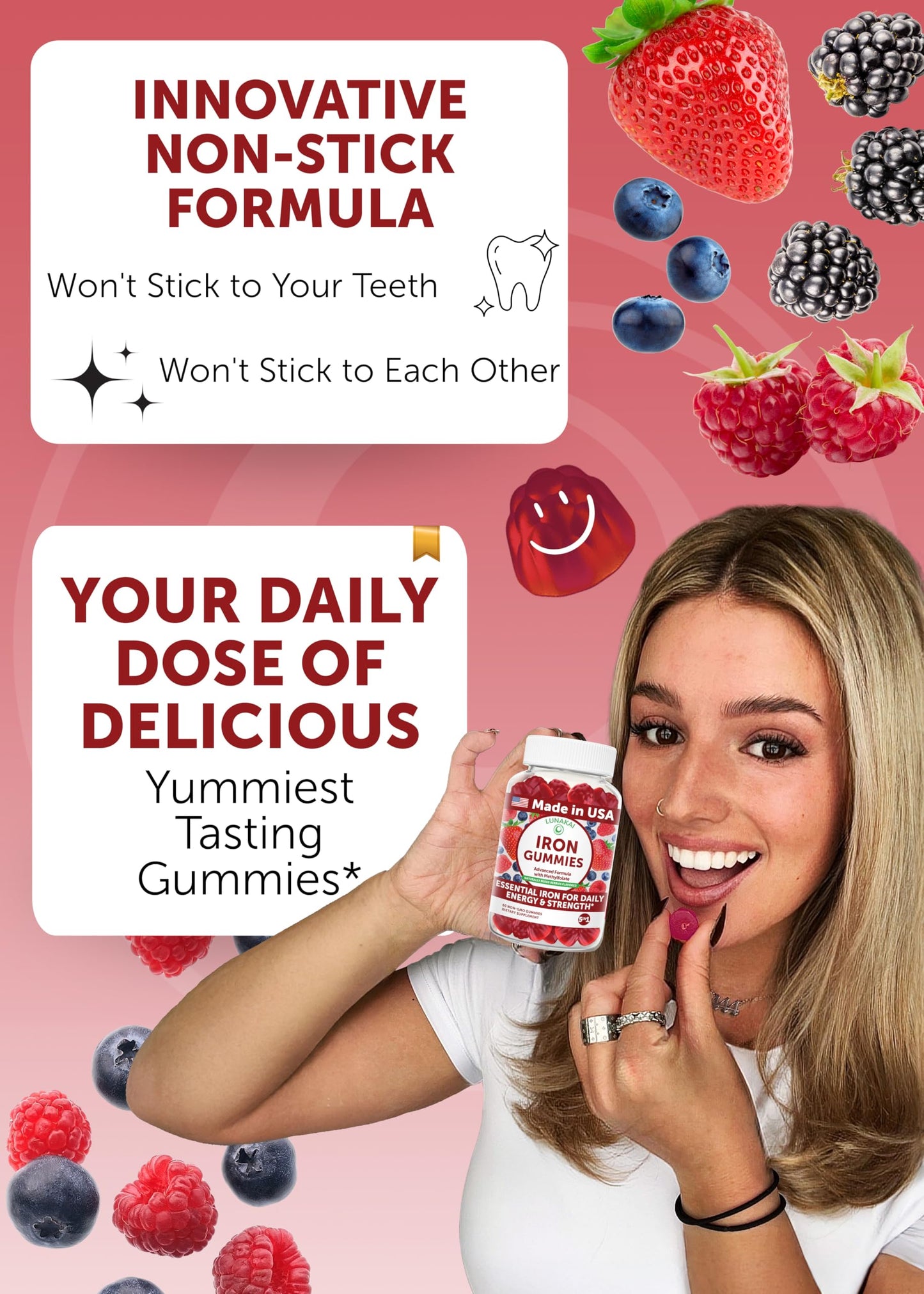 Lunakai Iron Gummies + Women’s Multivitamin Gummies Bundle, 120 Gummies