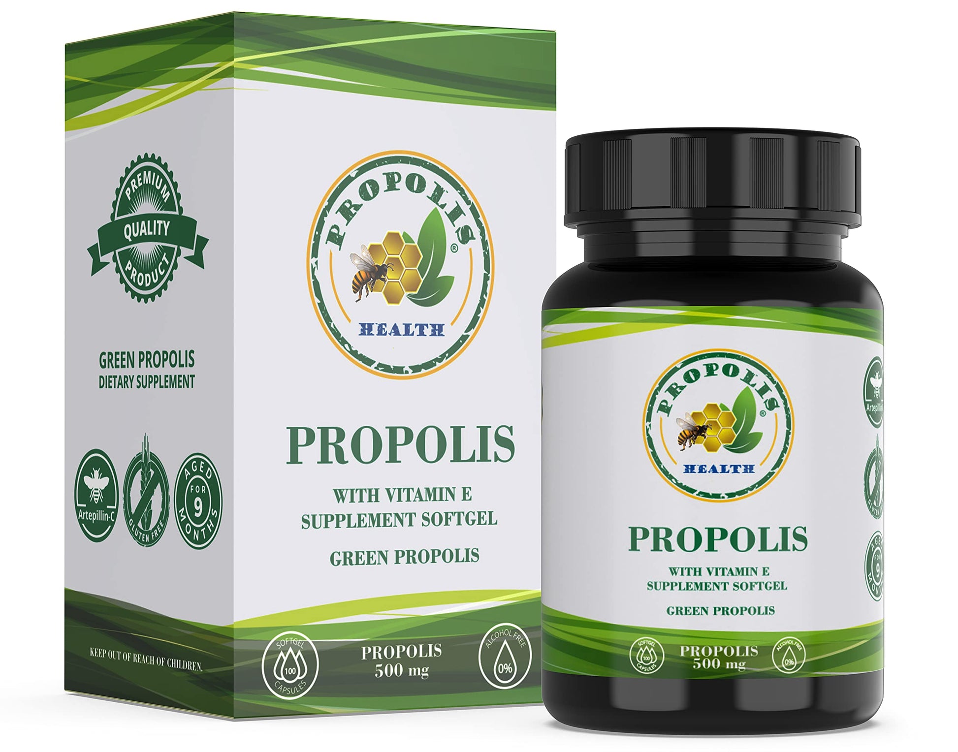 Propolis Health Propolis Capsules 1000mg with Vitamin E, Pure Brazilian Green Propolis Extract, Immune Booster, 100 Capsules