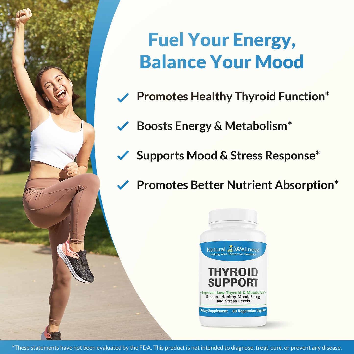 Natural Wellness Thyroid Support Iodine, Selenium & L-Tyrosine – Healthy Thyroid Function, Energy & Metabolism – 60 Vegetarian Capsules