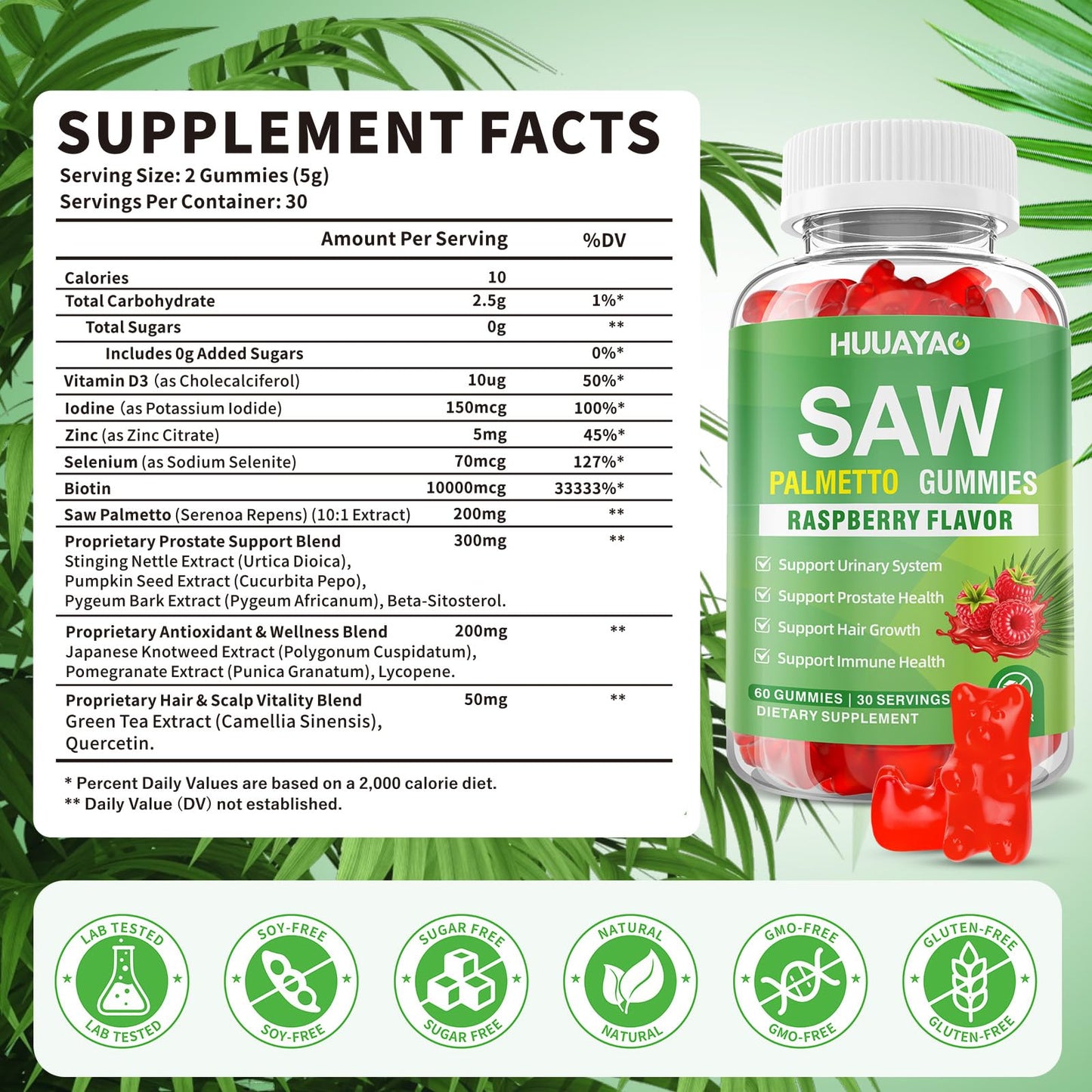 HUUAYAO Saw Palmetto Gummies 60 Count