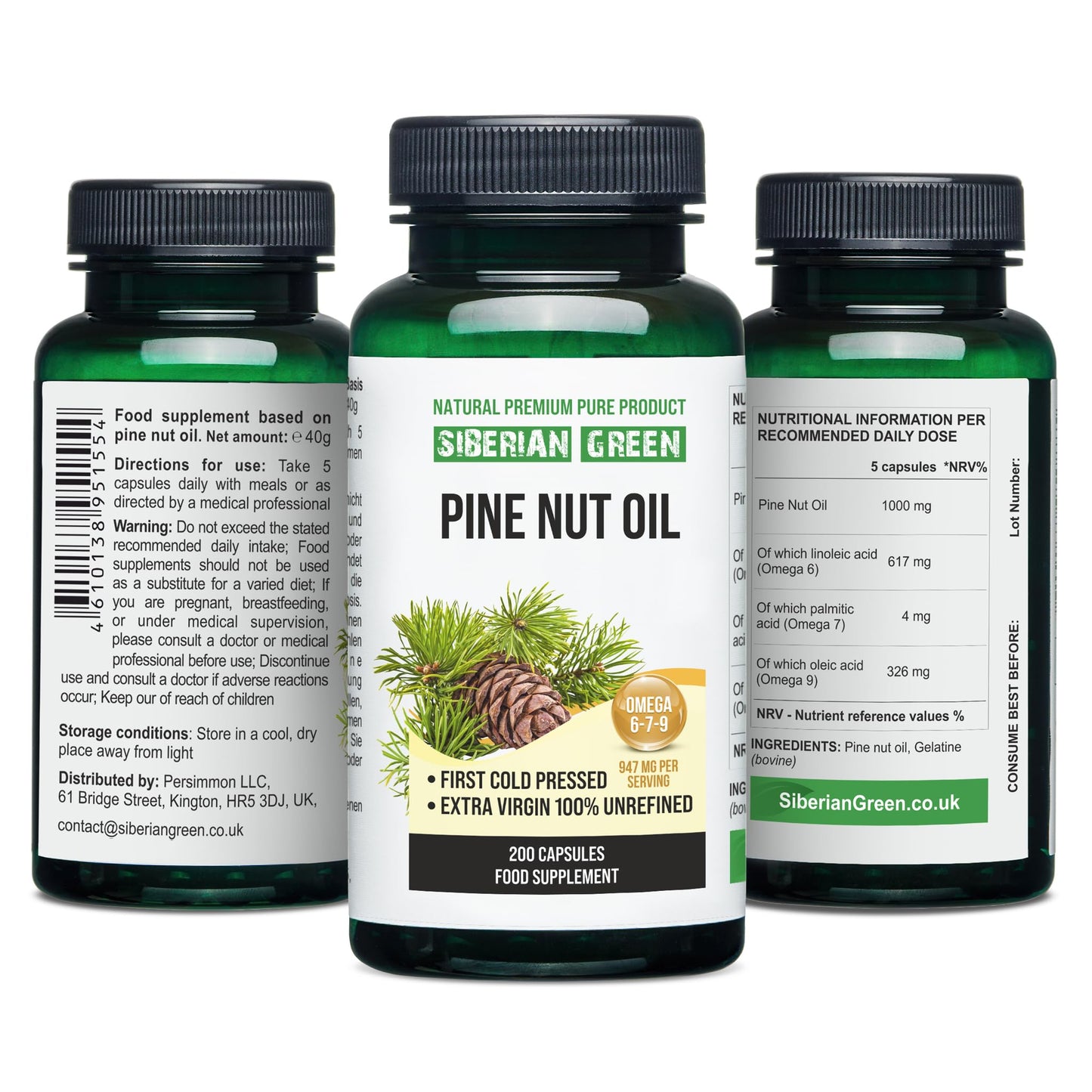 Siberian Green Pine Nut Oil Softgels 200 Count