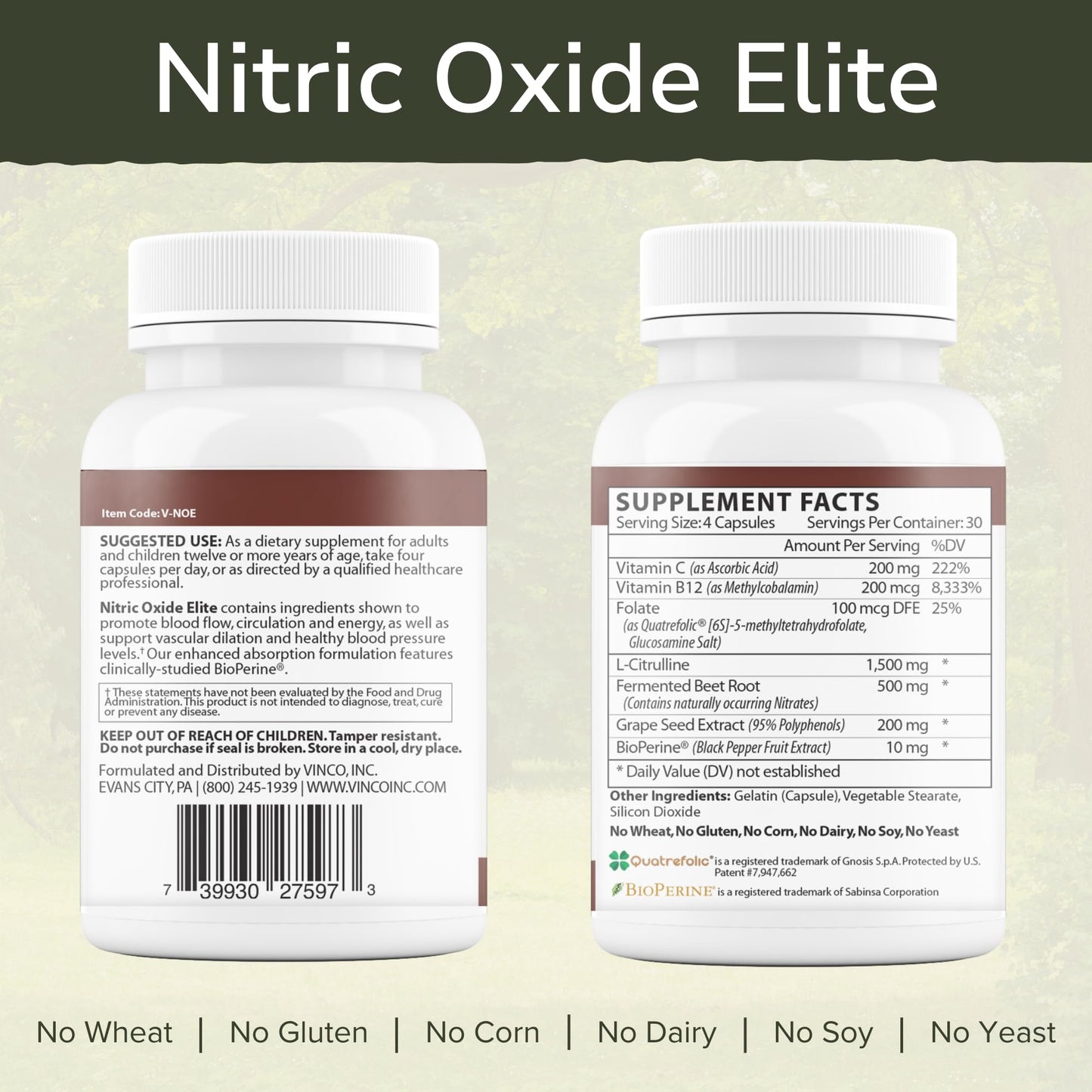 Vinco Nitric Oxide Elite Daily Blood Pressure Supplement 120 Capsules
