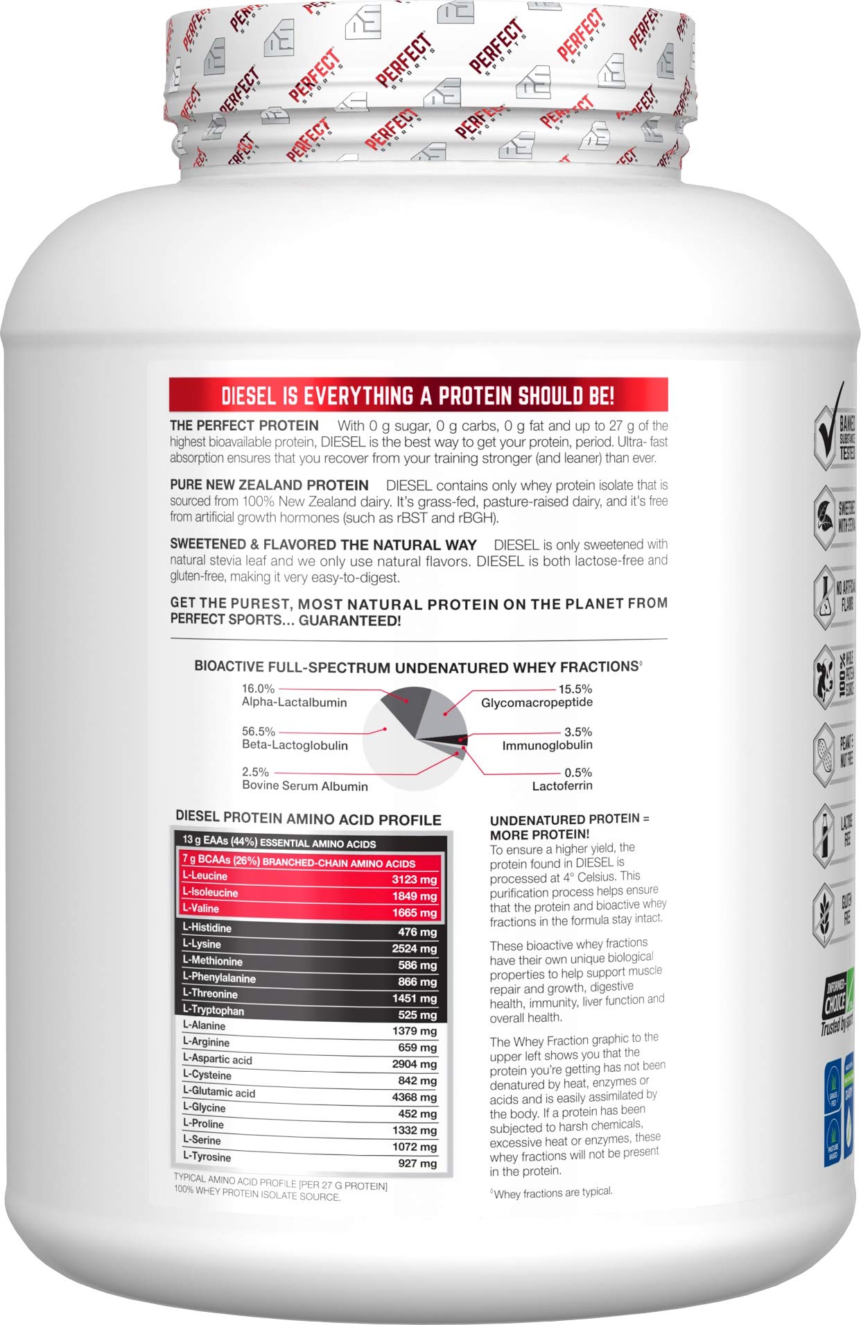 PERFECT SPORTS Diesel 100% New Zealand Whey Isolate Protein Powder Banana, 16 Servings