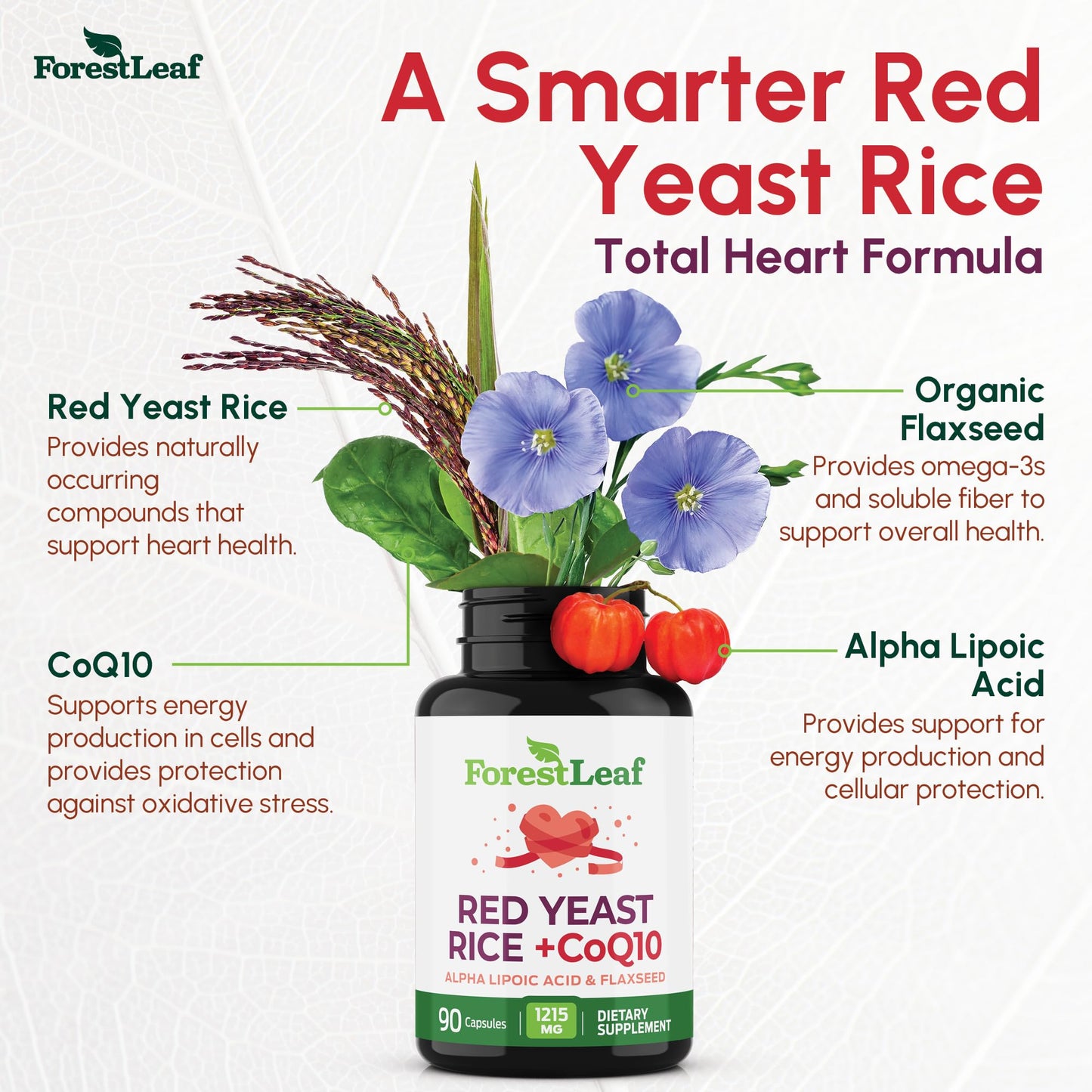 ForestLeaf Red Yeast Rice 1215 mg Capsules, 90 Veggie Caps