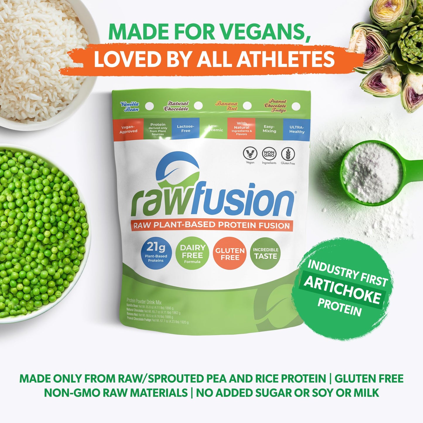 SAN Rawfusion Vegan Protein Powder Vanilla Bean, 60 Servings