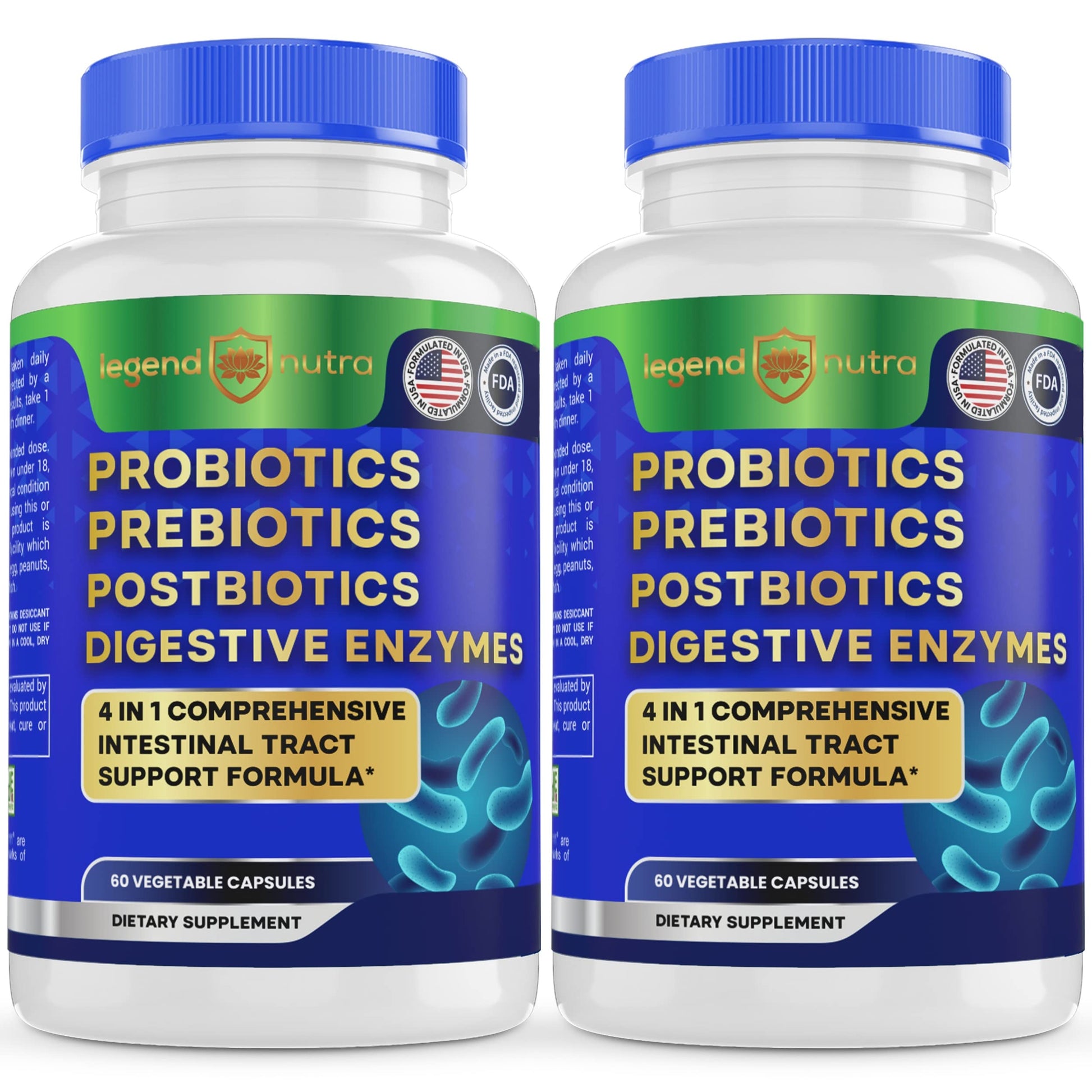 Legend Nutra Probiotics + Prebiotics Postbiotics Digestive Enzymes 4 in 1 Formula Capsules 120