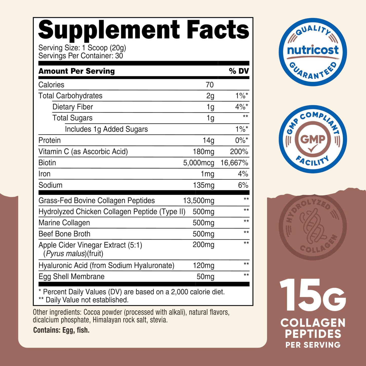 Nutricost Multi Collagen + Beauty & Protein Powder (Milk Chocolate Flavor), Powder, 21 Servings, Non-GMO, Gluten-Free