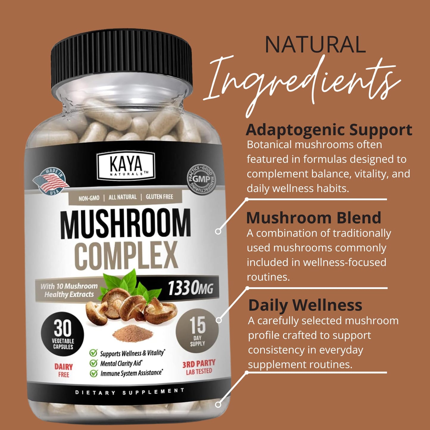 Kaya Naturals Premium Mushroom Complex Capsules 30 Count