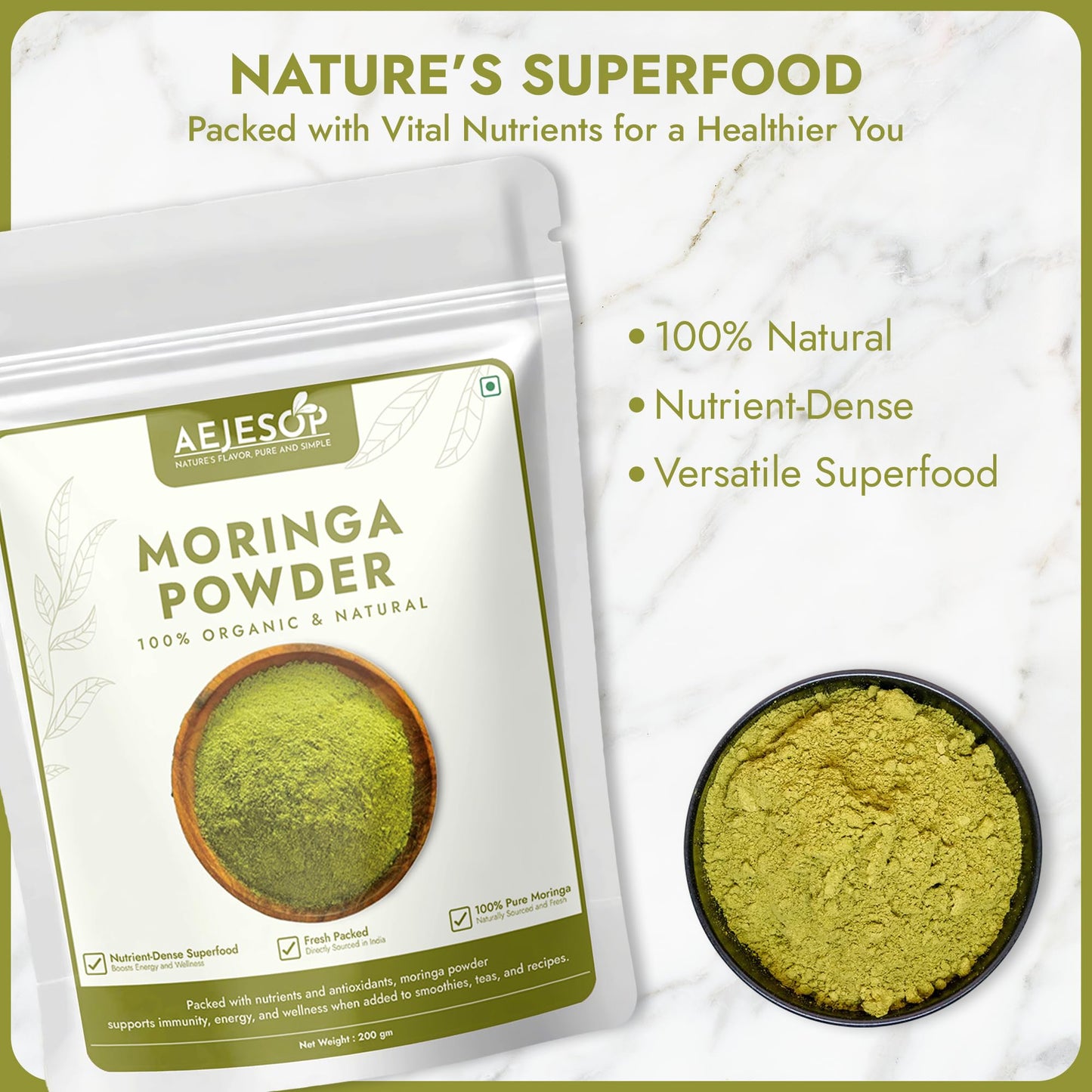 AEJESOP Organic Moringa Oleifera Leaf Powder 7 oz