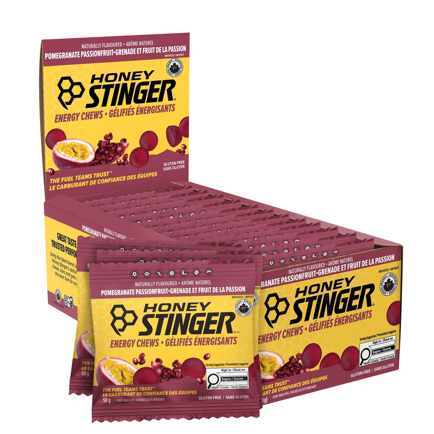 Honey Stinger Organic Pomegranate Passionfruit Energy Chew Gummy, 12 Pack