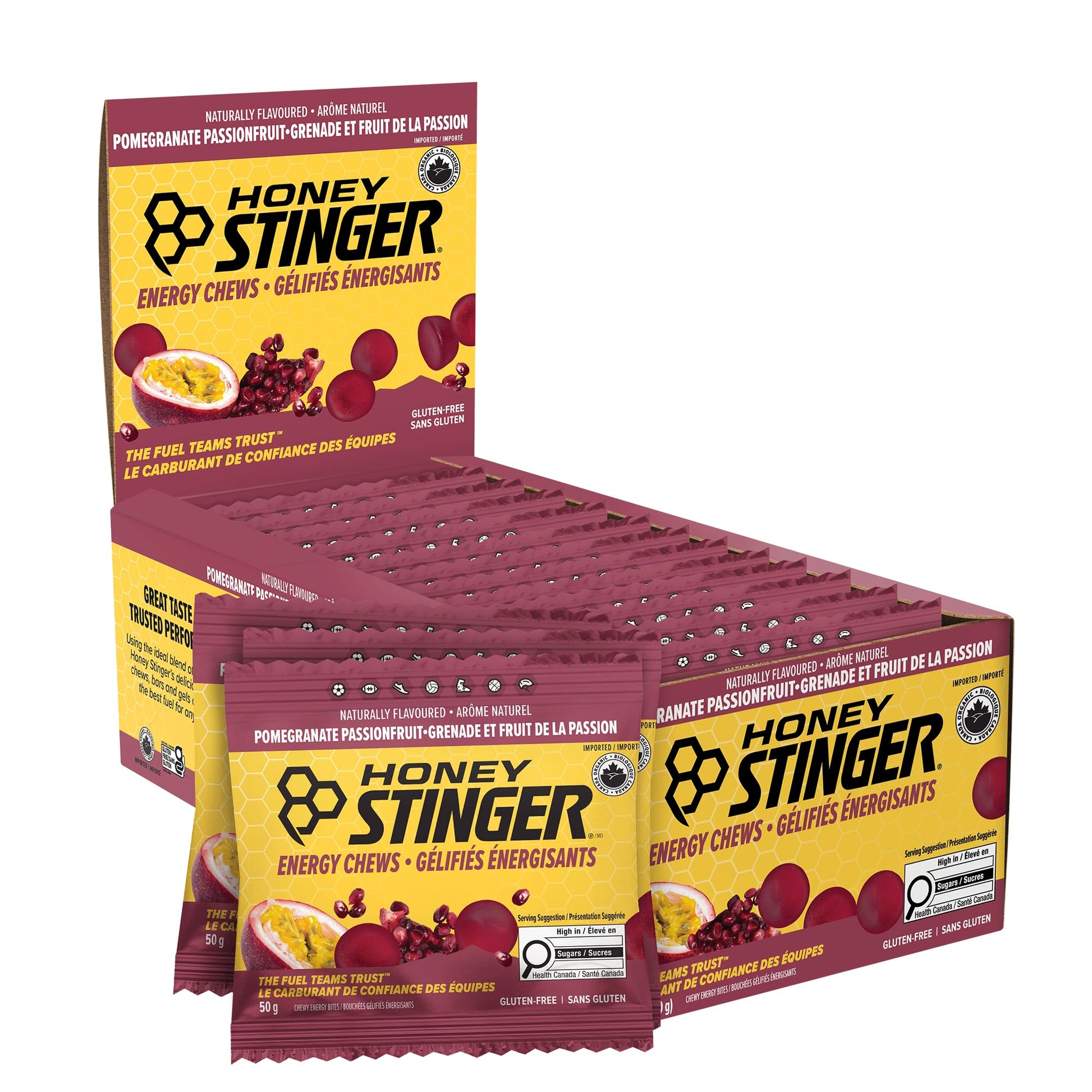 Honey Stinger Organic Pomegranate Passionfruit Energy Chew Gummy, 12 Pack