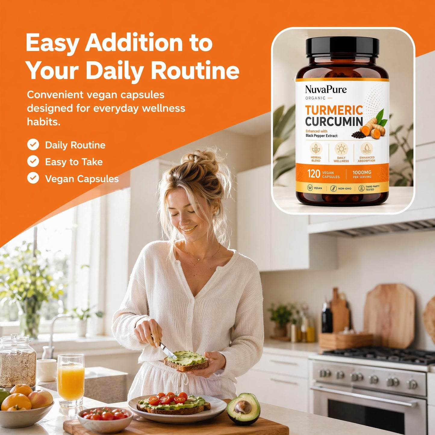 ONAISE Nuvapure Organic Turmeric Curcumin Capsules – Turmeric Curcumin Formula with Black Pepper Extract, 120 Count